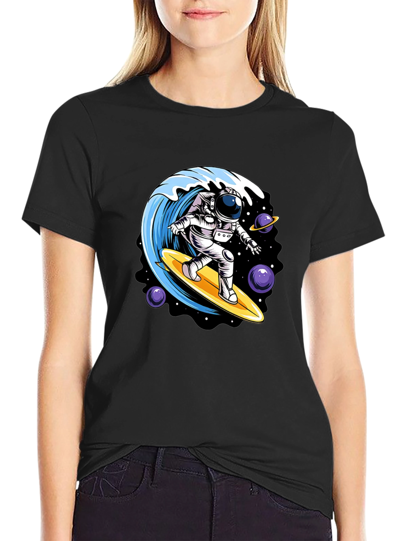Astronaut Surfing Wave Graphic Tee