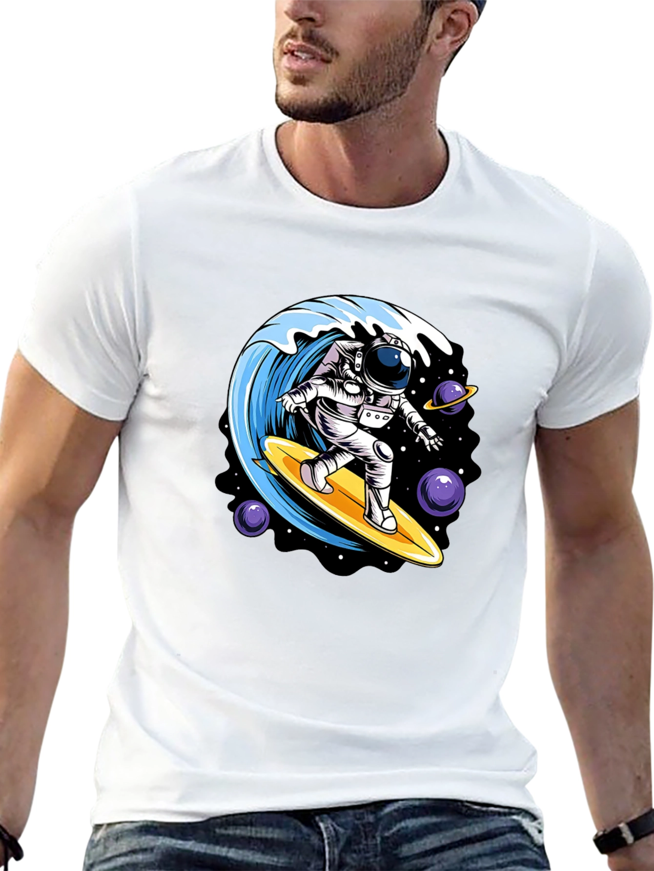 Astronaut Surfing Wave Graphic Tee