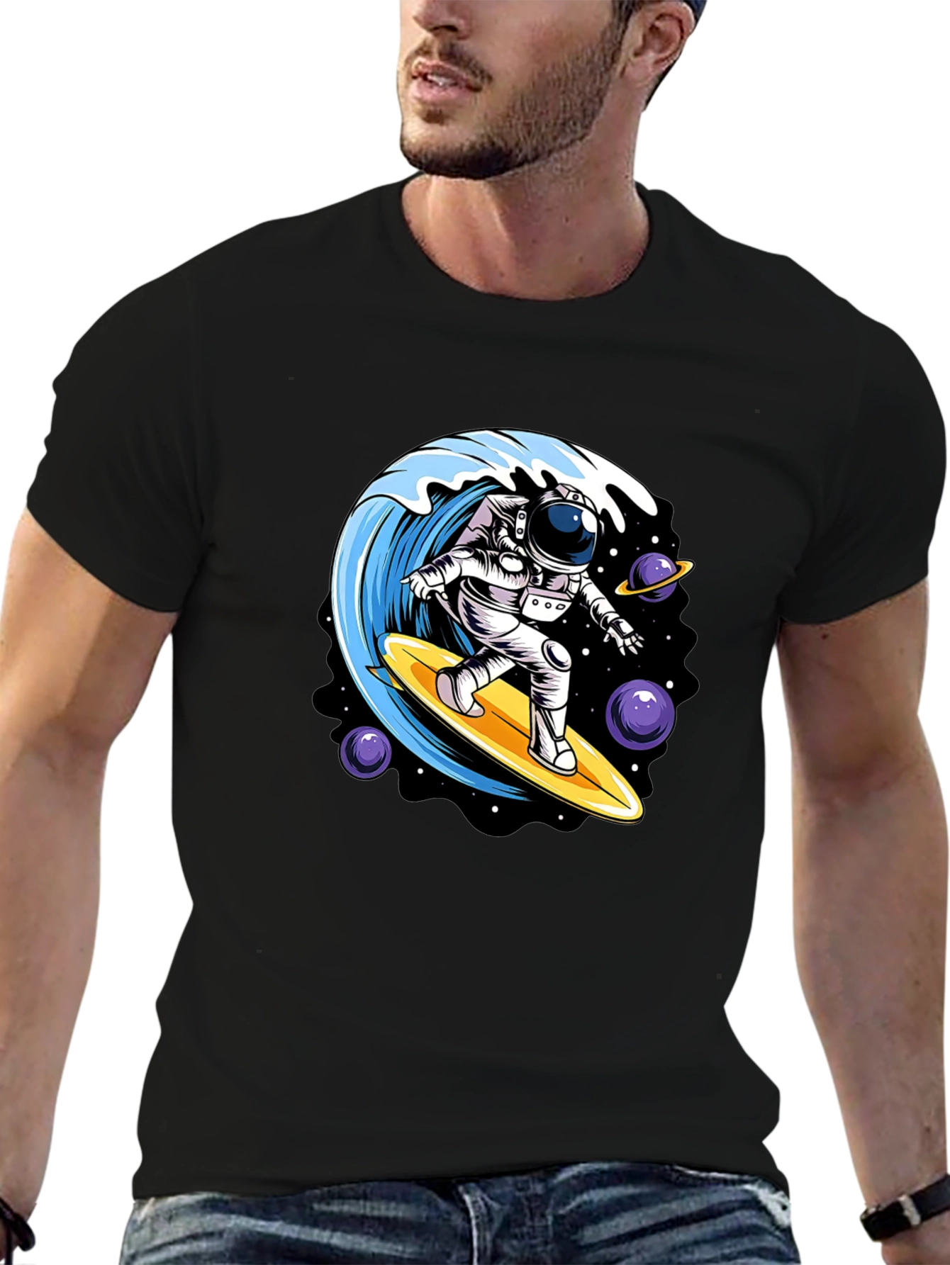 Astronaut Surfing Wave Graphic Tee