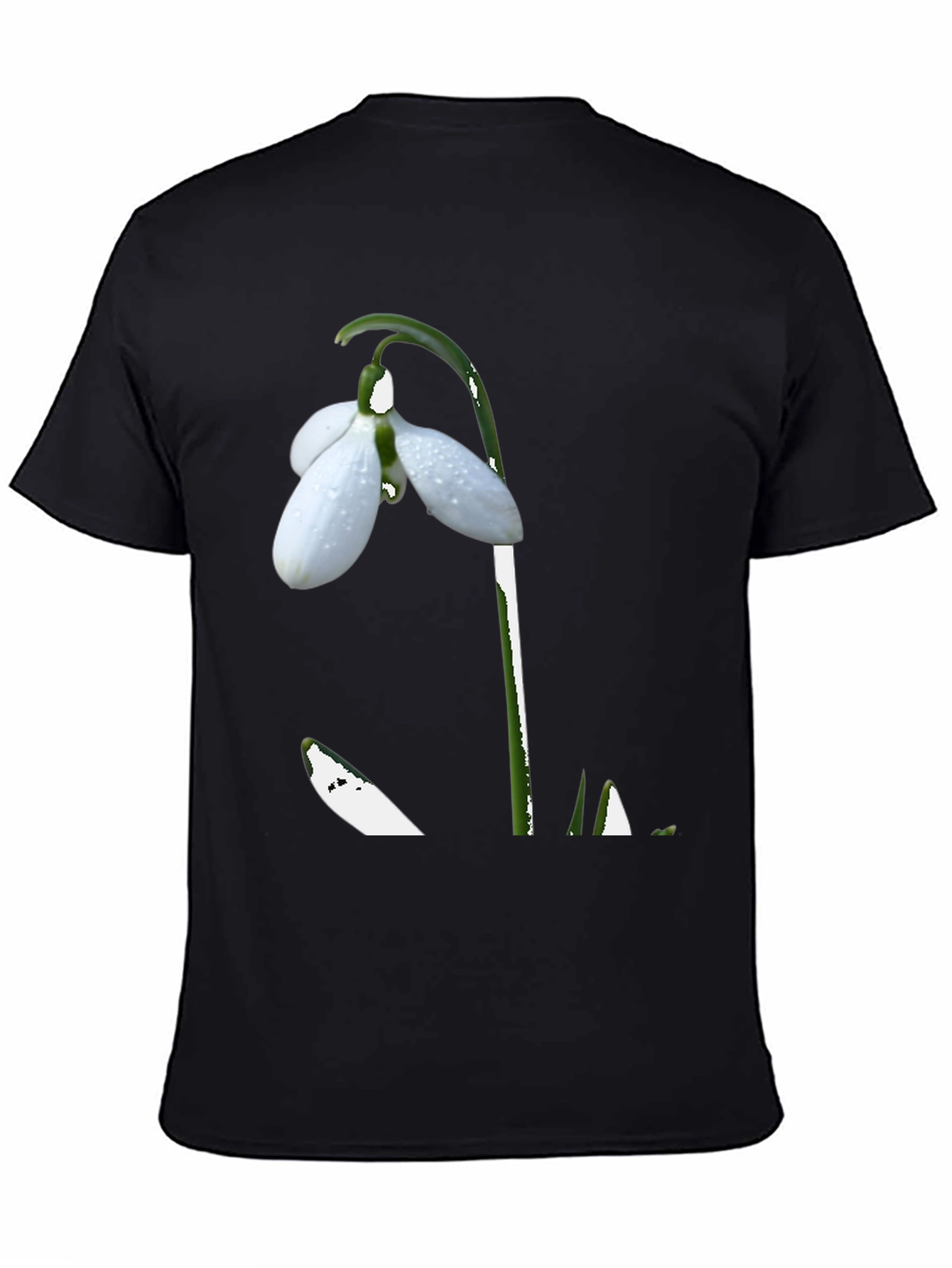 Snowdrop Flower Graphic Black T-Shirt