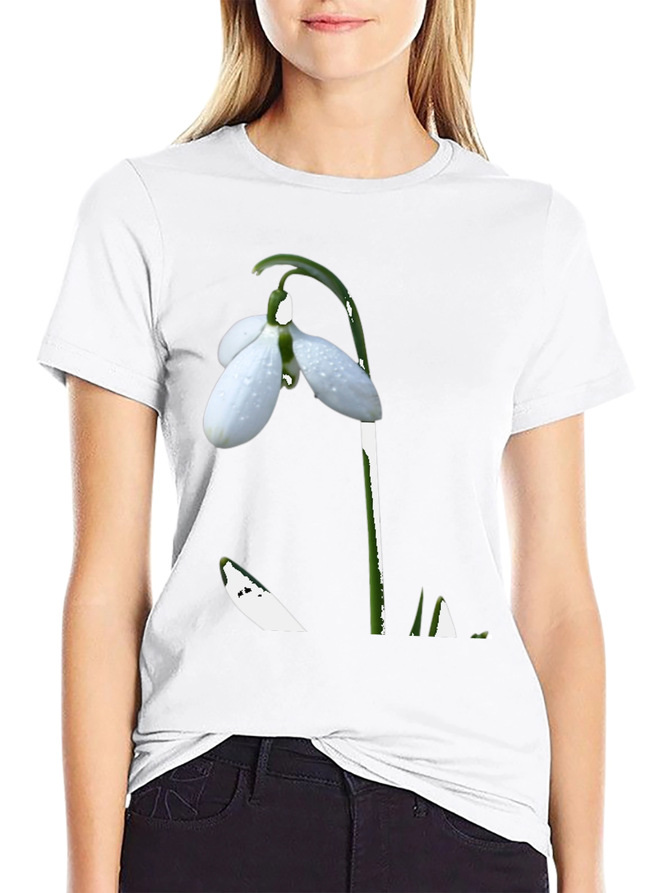 Snowdrop Flower Graphic Black T-Shirt