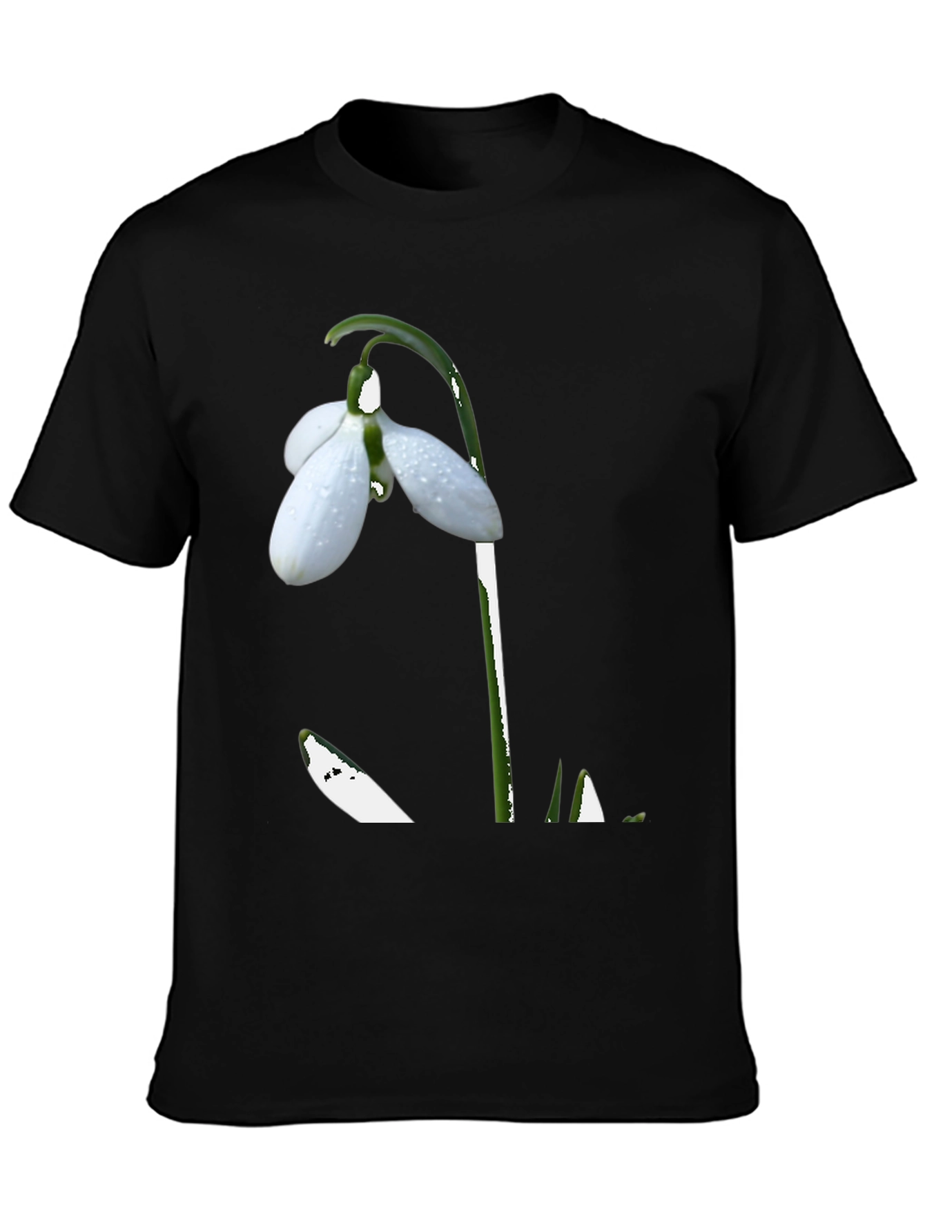 Snowdrop Flower Graphic Black T-Shirt