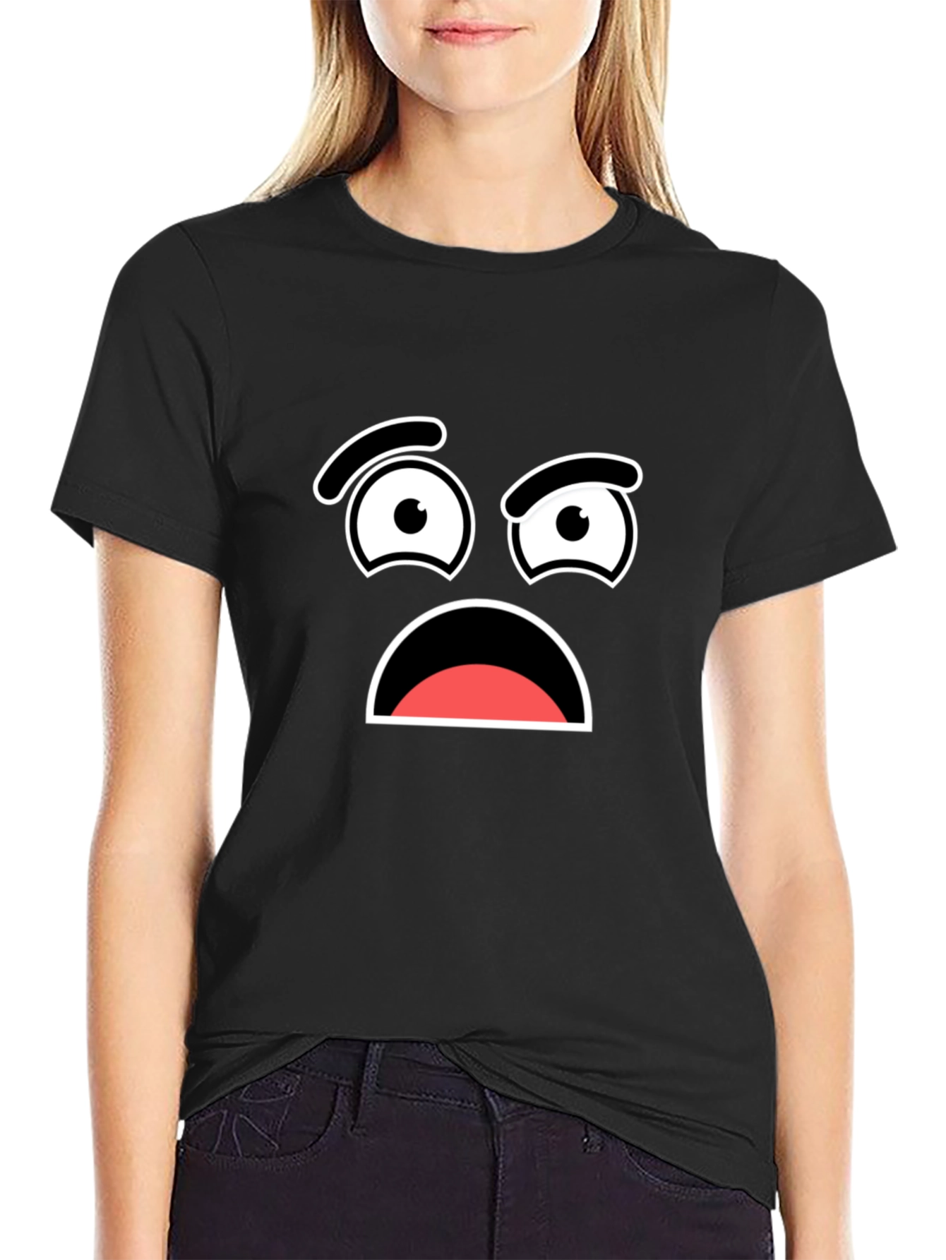 Worried Face Graphic T-Shirt - Black