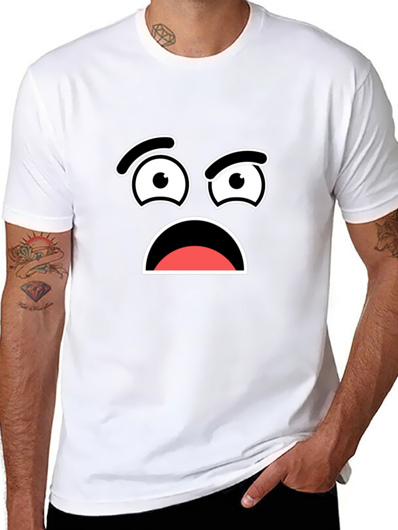 Worried Face Graphic T-Shirt - Black