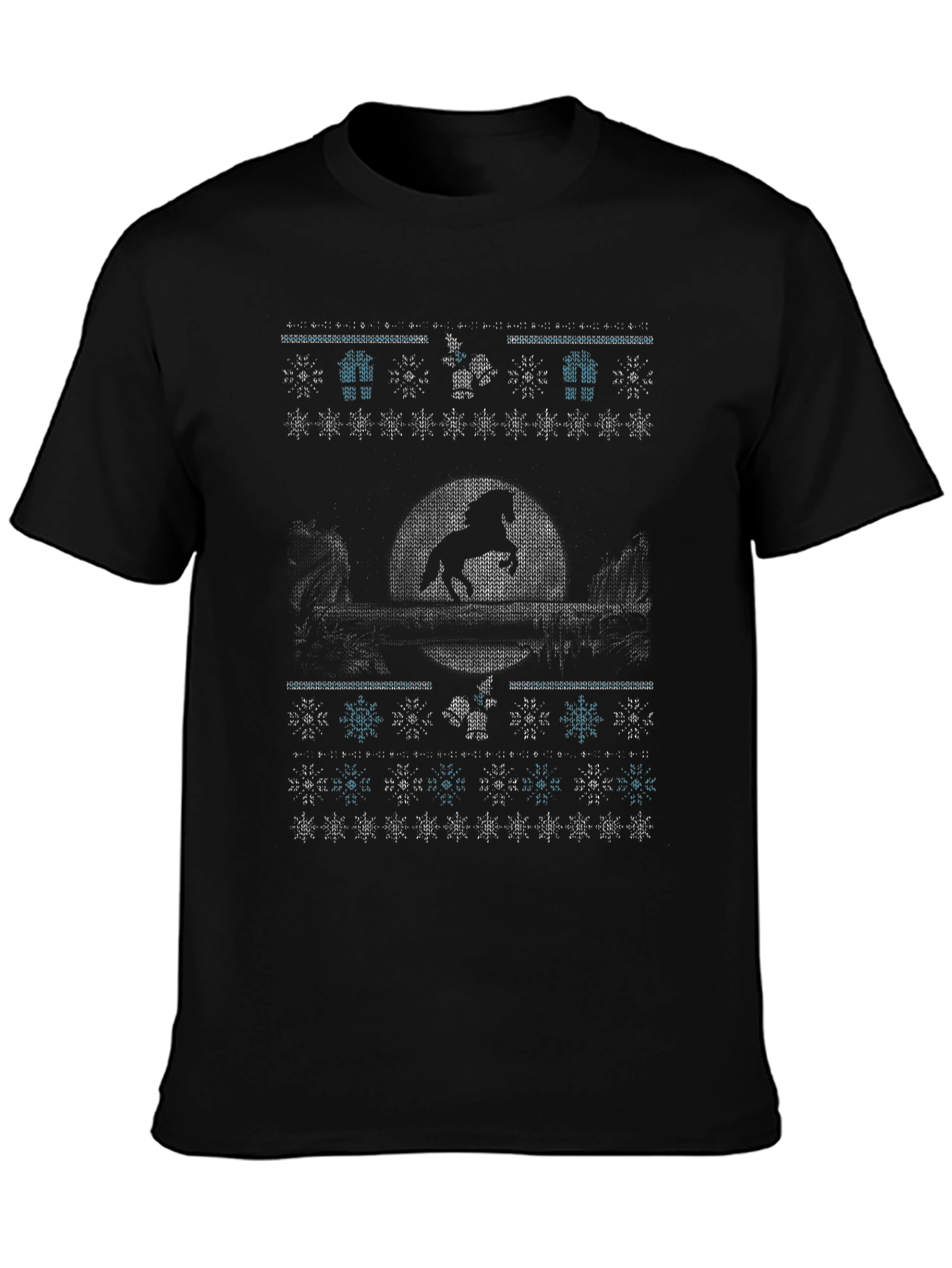 Horse Ugly Christmas Sweater Style Graphic T-Shirt