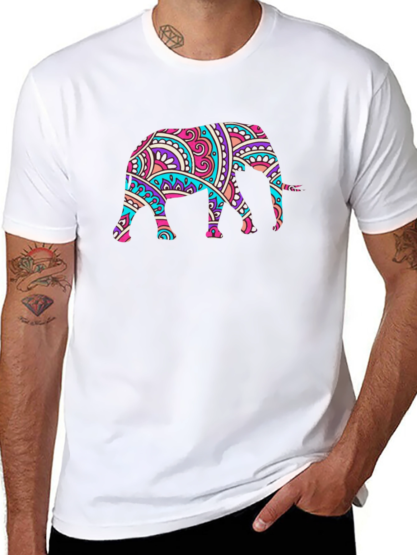 Elephant Mandala Graphic Black T-Shirt