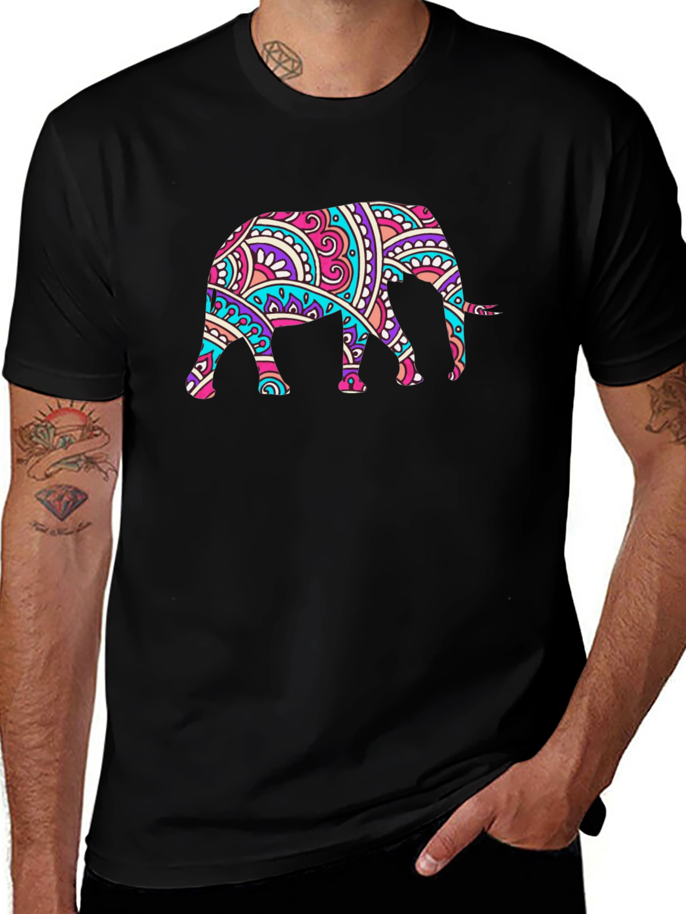 Elephant Mandala Graphic Black T-Shirt