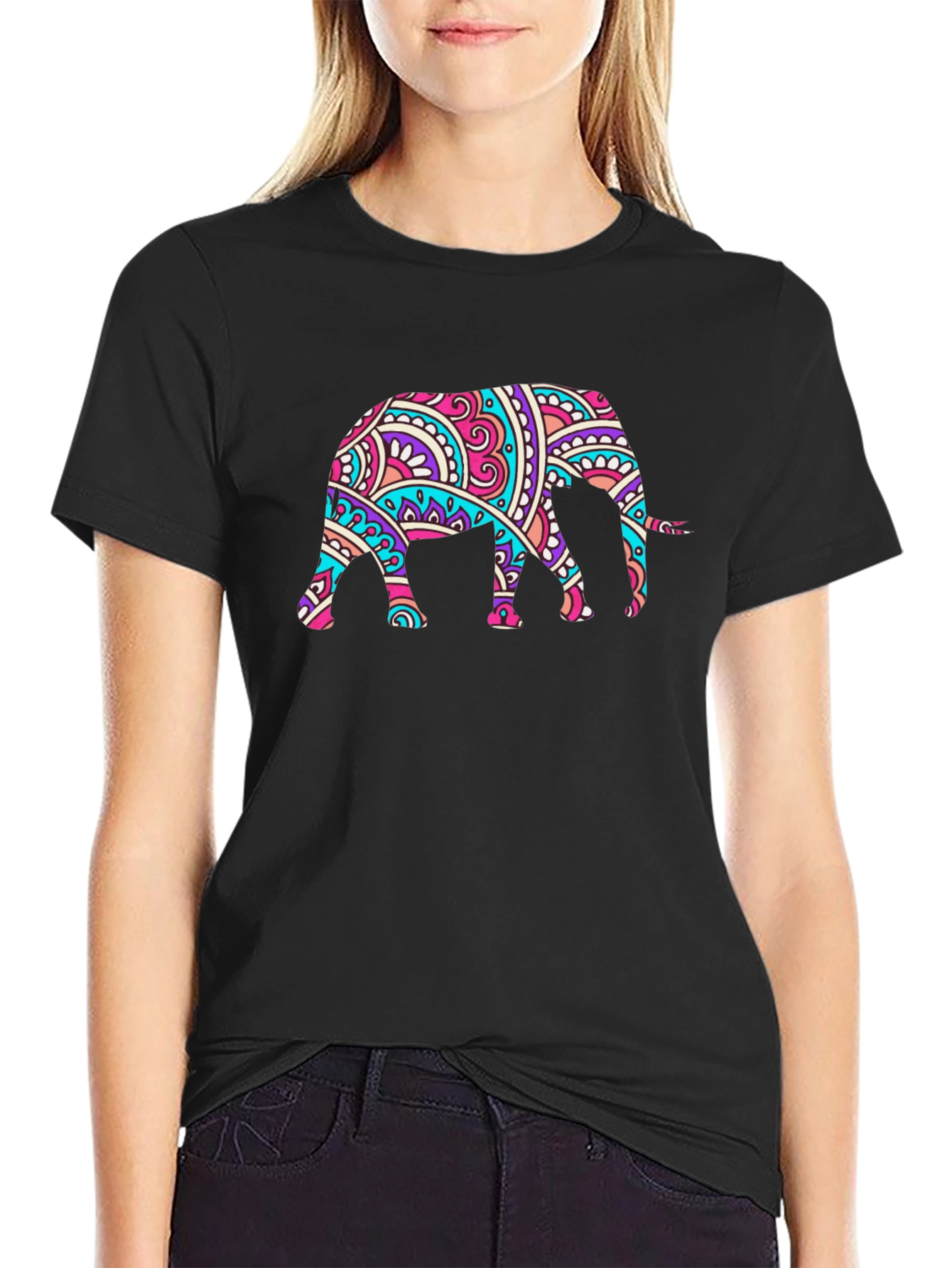 Elephant Mandala Graphic Black T-Shirt