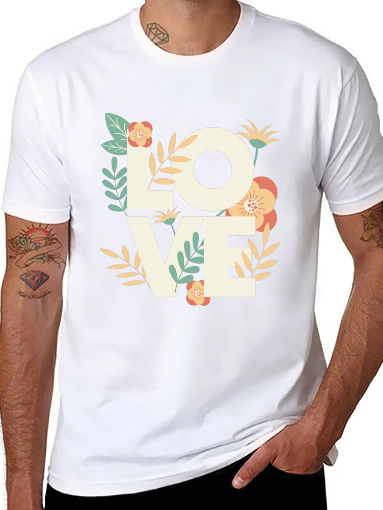 Floral LOVE Graphic Tee - Stylish Mens T-Shirt