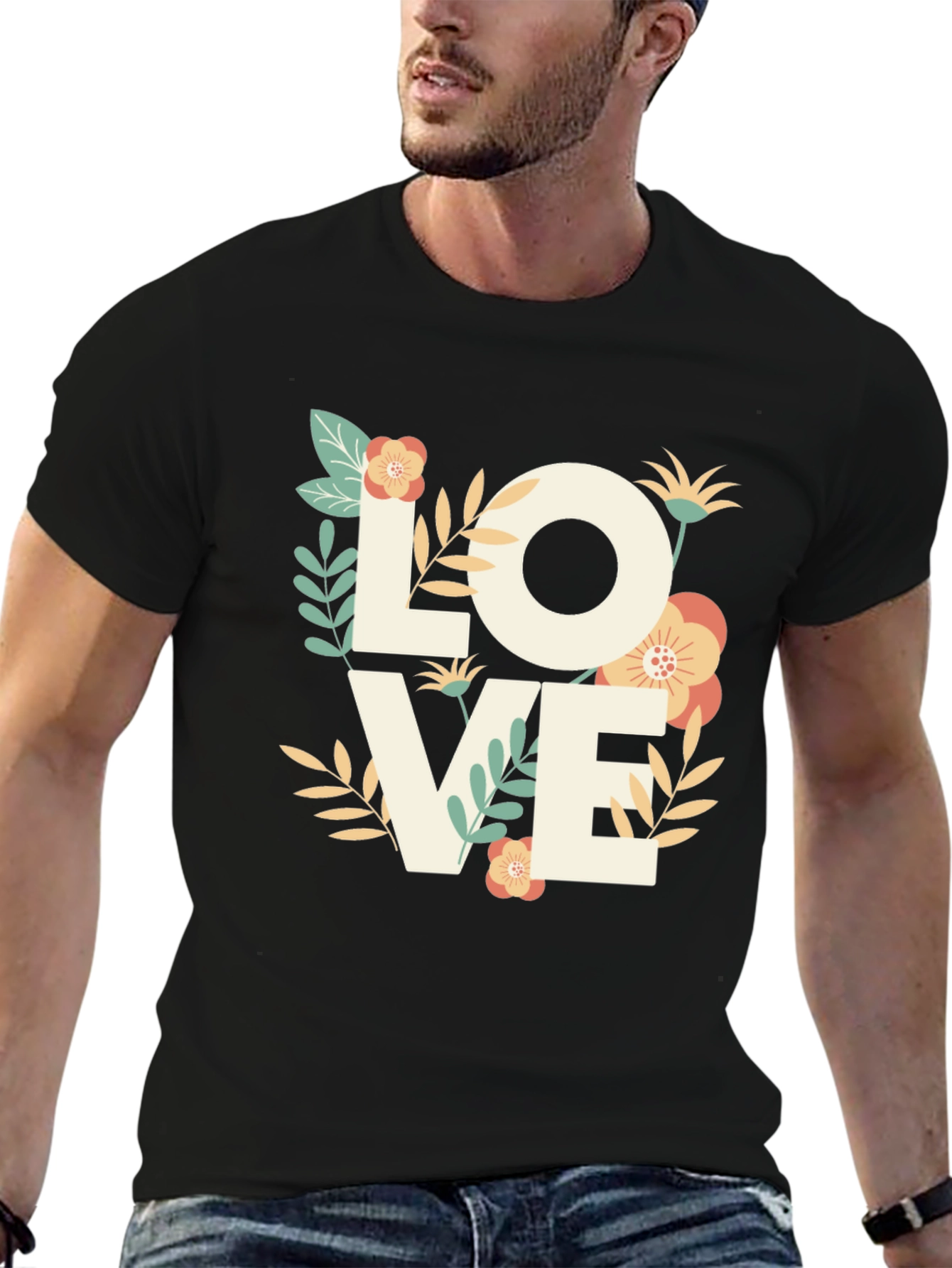 Floral LOVE Graphic Tee - Stylish Mens T-Shirt
