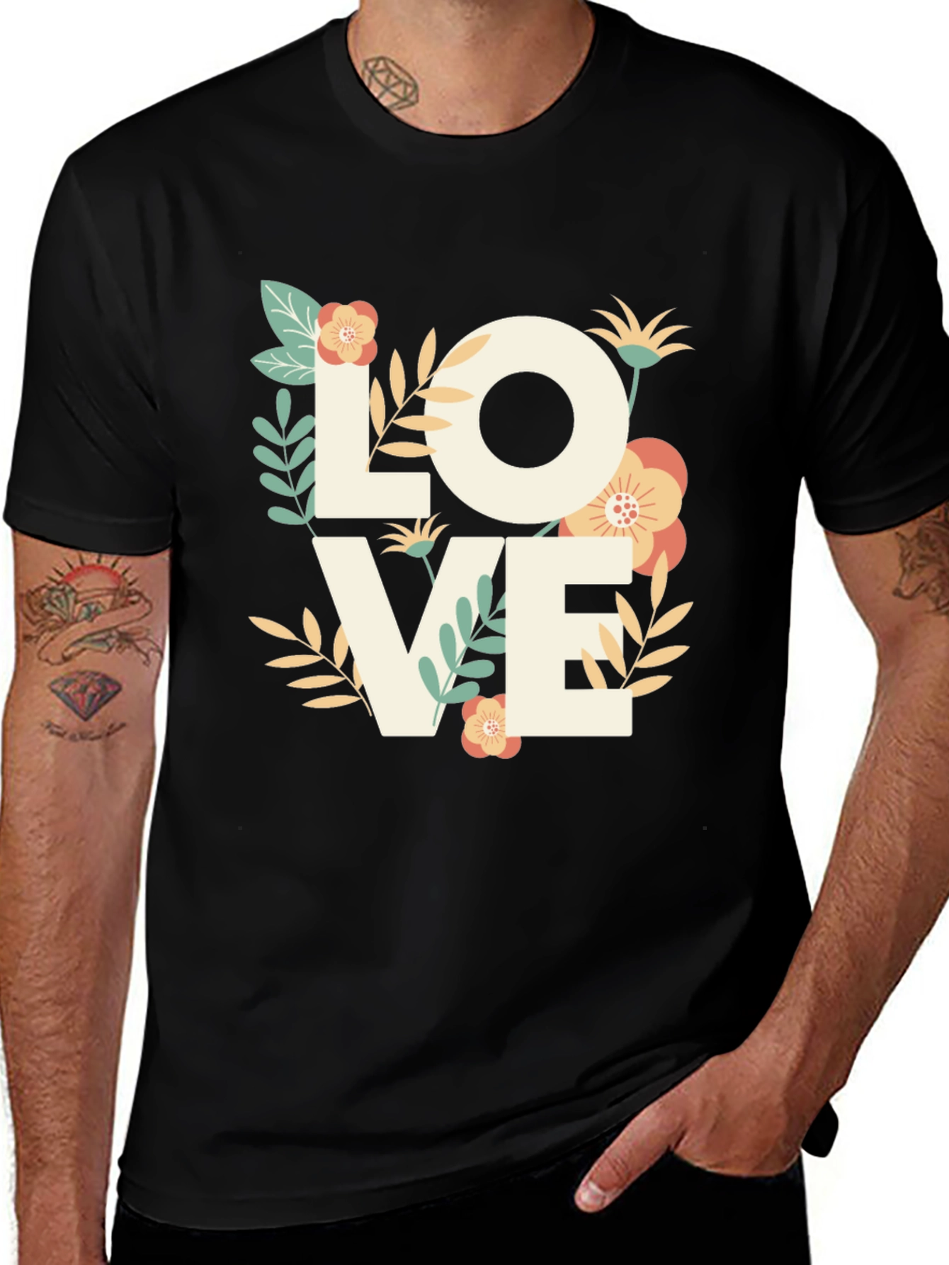 Floral LOVE Graphic Tee - Stylish Mens T-Shirt