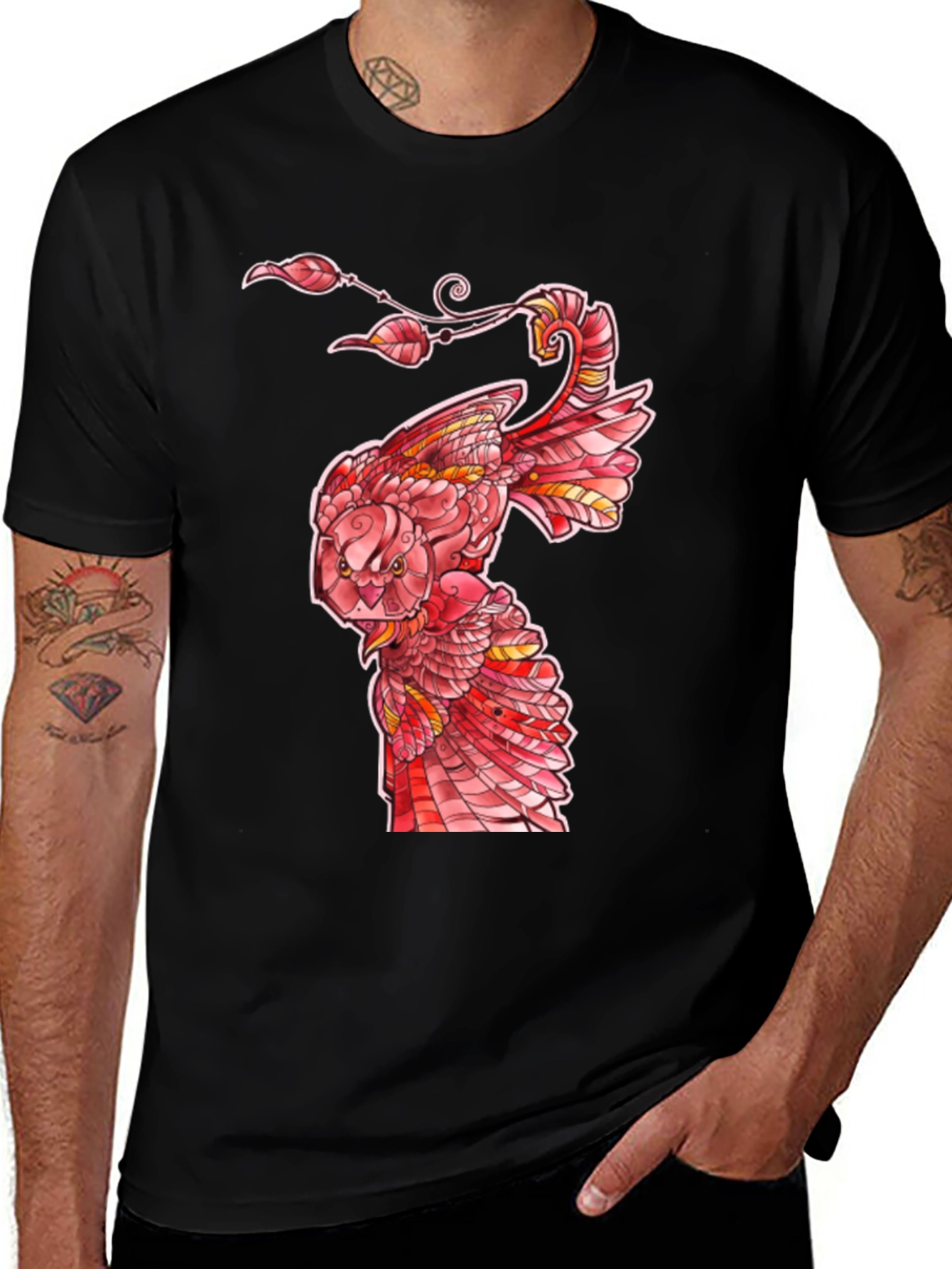 Red Owl Graphic Print Mens Black T-Shirt