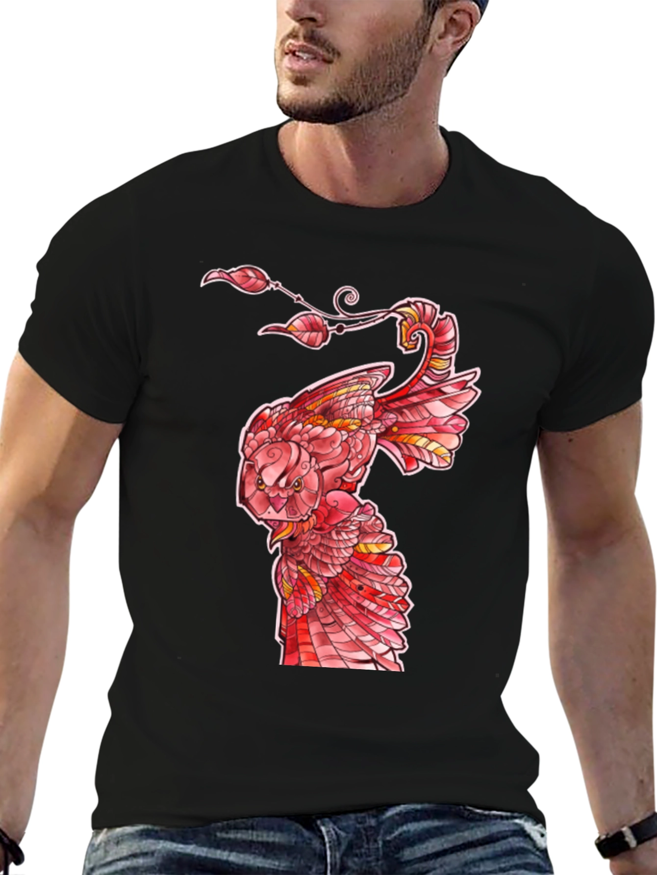 Red Owl Graphic Print Mens Black T-Shirt