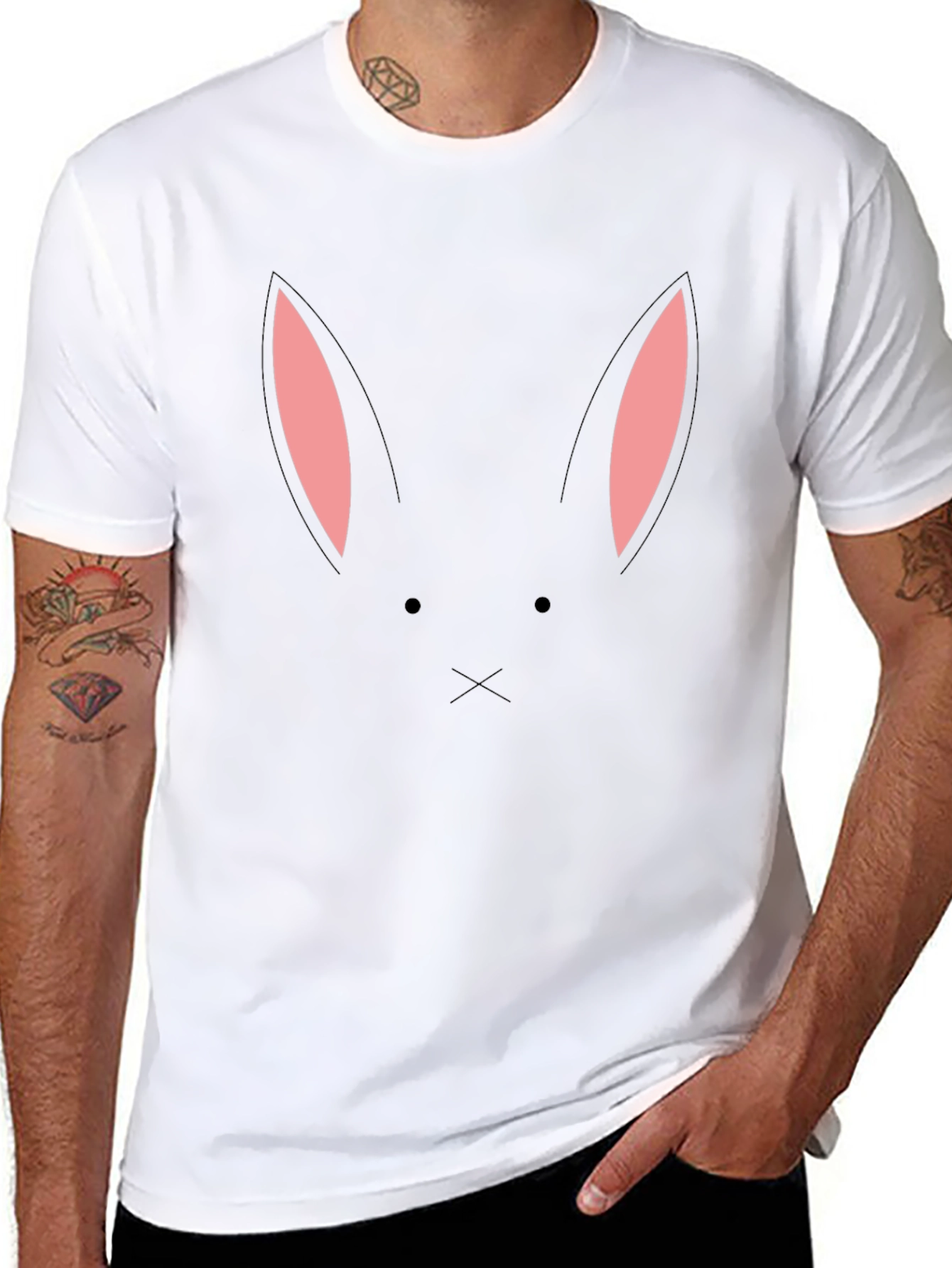 Bunny Face Graphic Tee - Black Cotton Blend