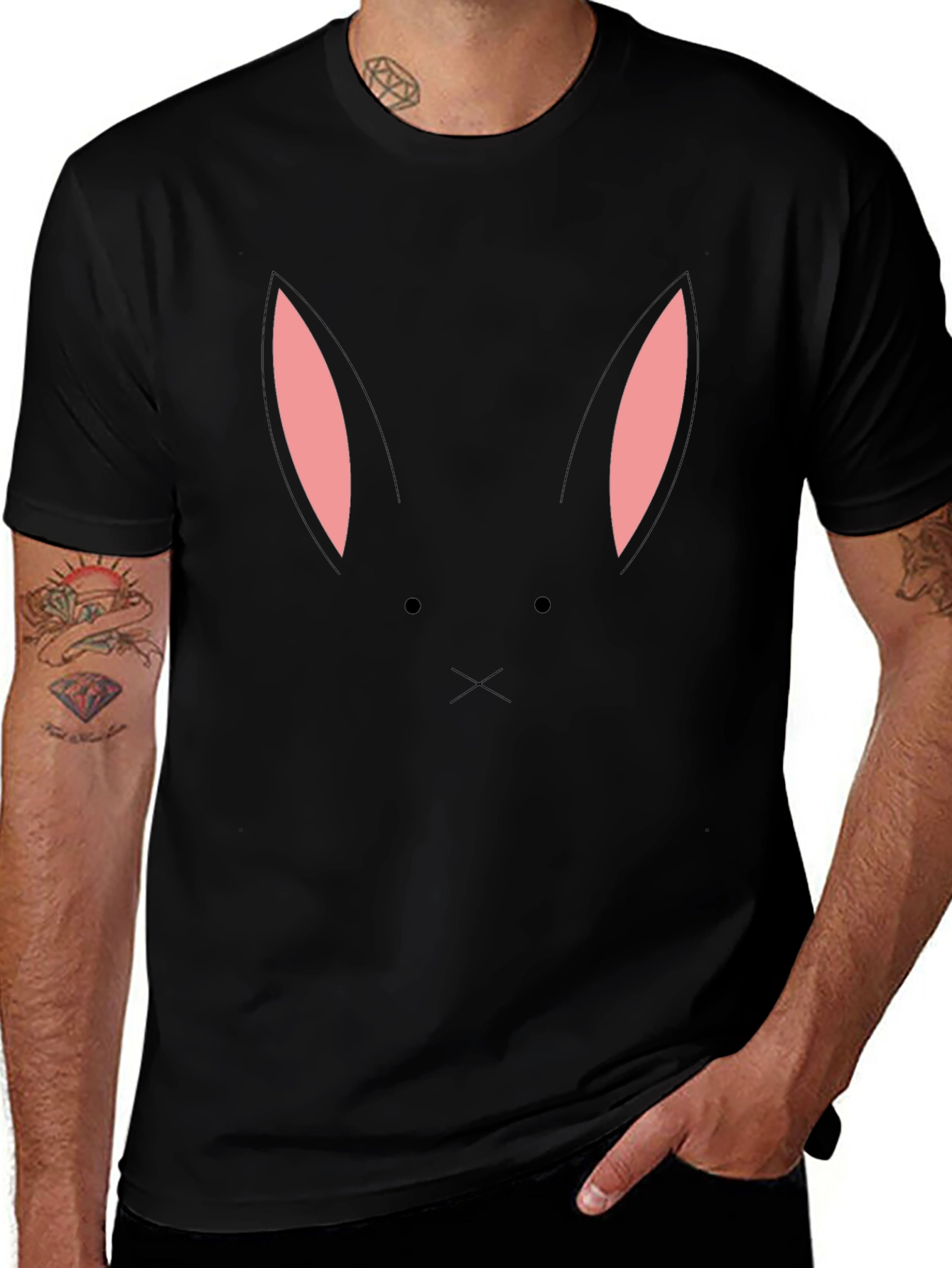 Bunny Face Graphic Tee - Black Cotton Blend