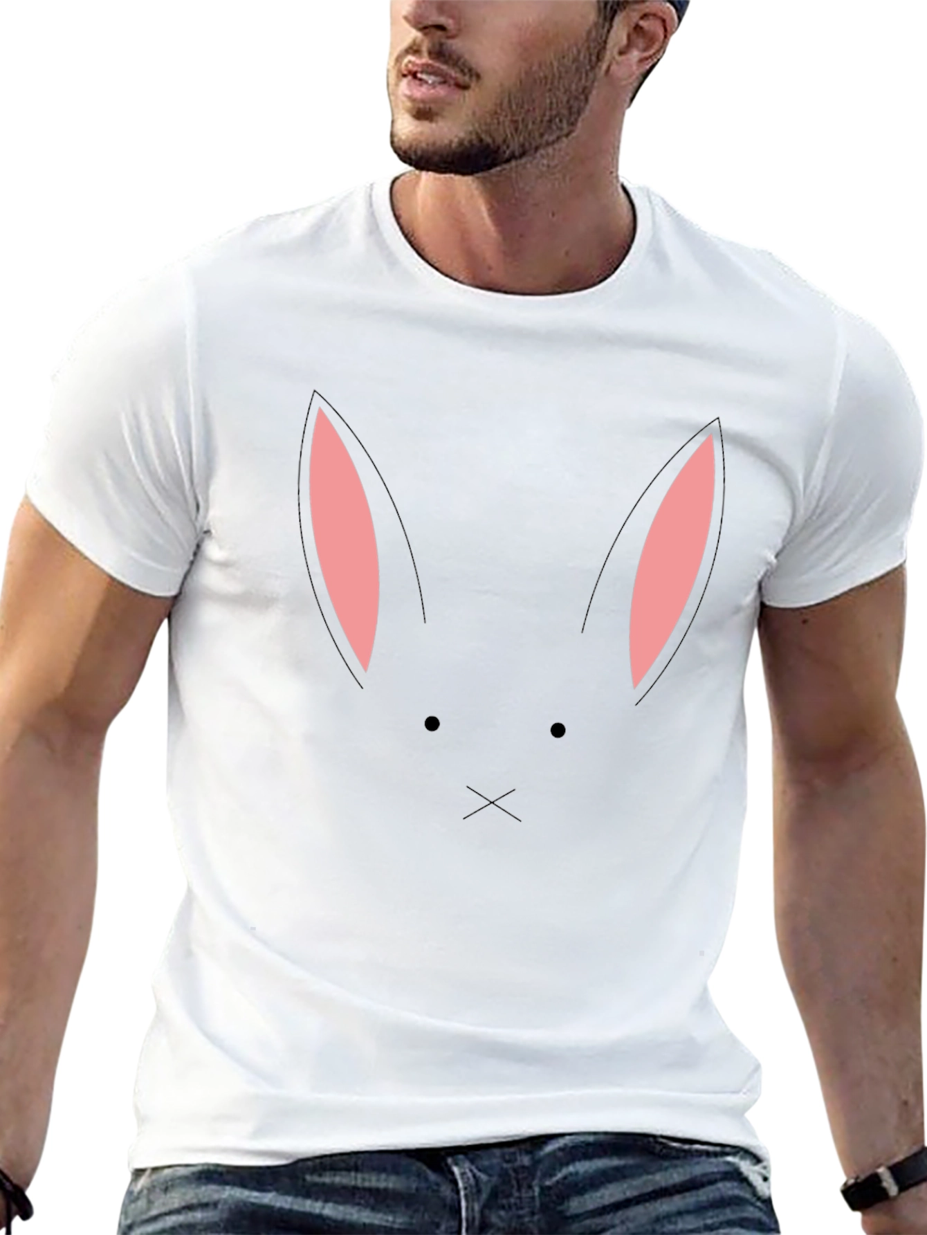 Bunny Face Graphic Tee - Black Cotton Blend