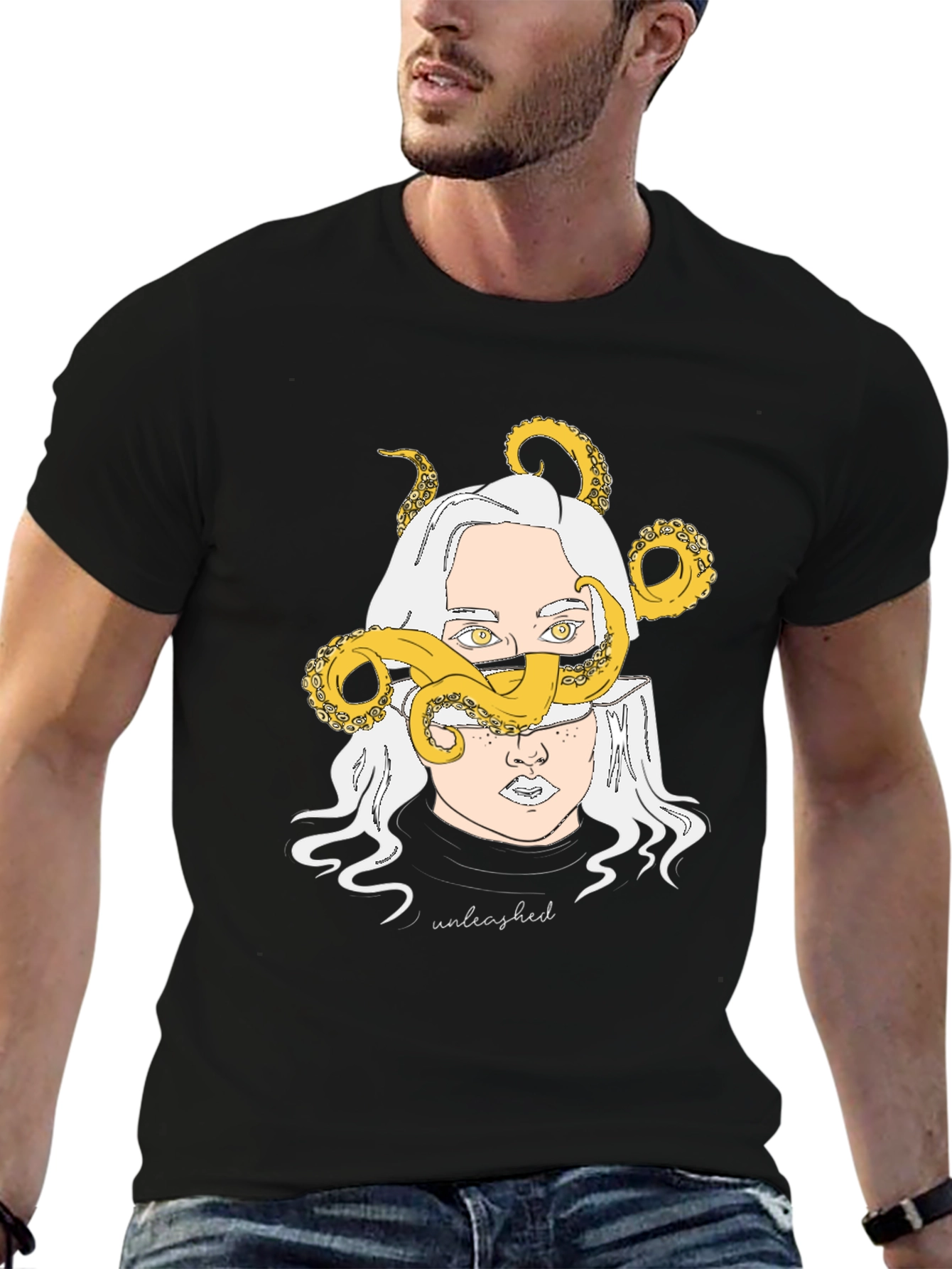 Unleashed Kraken Graphic Tee - Black Cotton T-Shirt