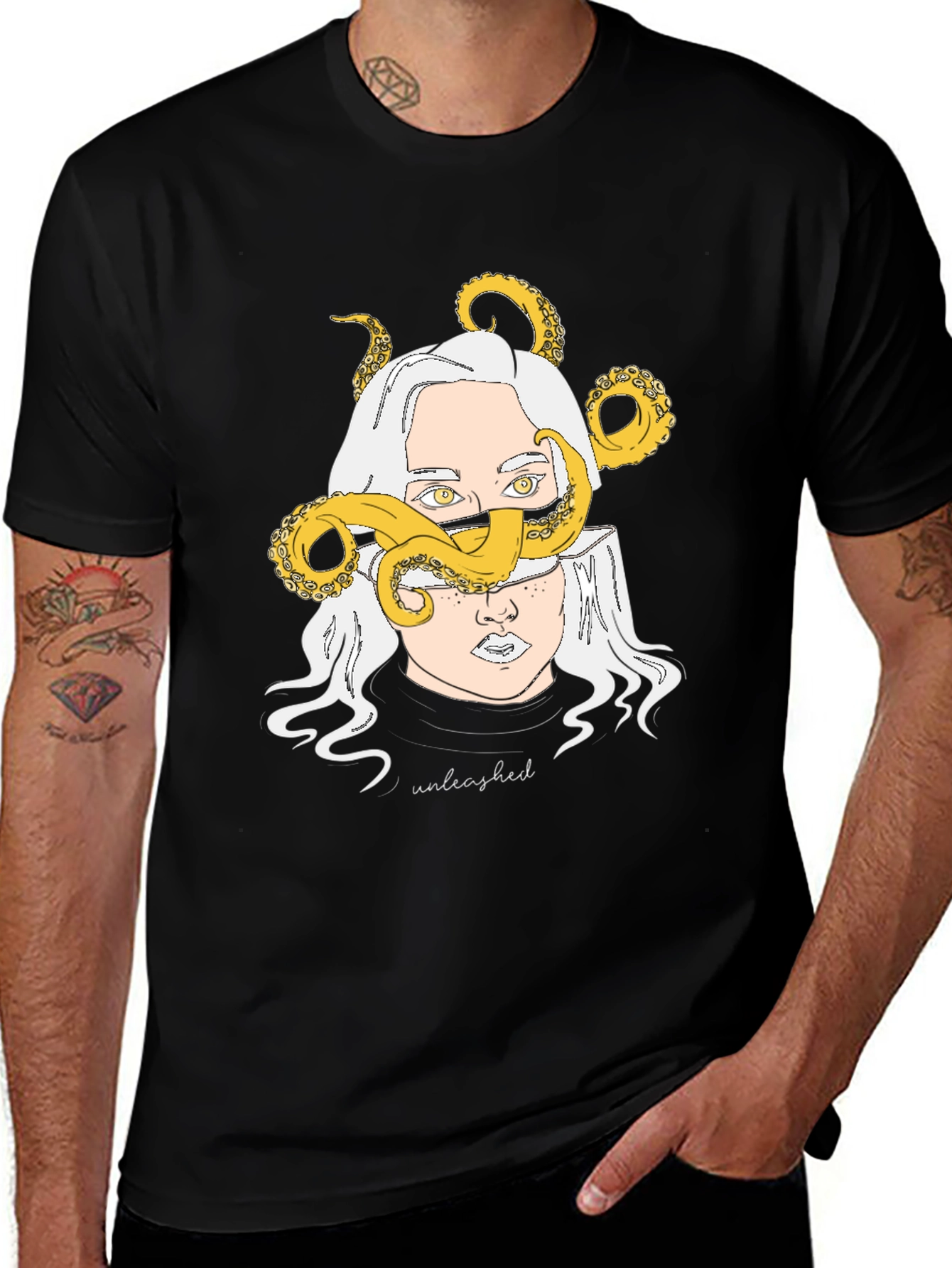 Unleashed Kraken Graphic Tee - Black Cotton T-Shirt