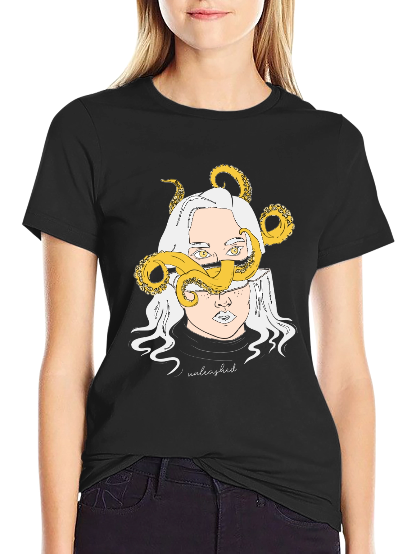 Unleashed Kraken Graphic Tee - Black Cotton T-Shirt
