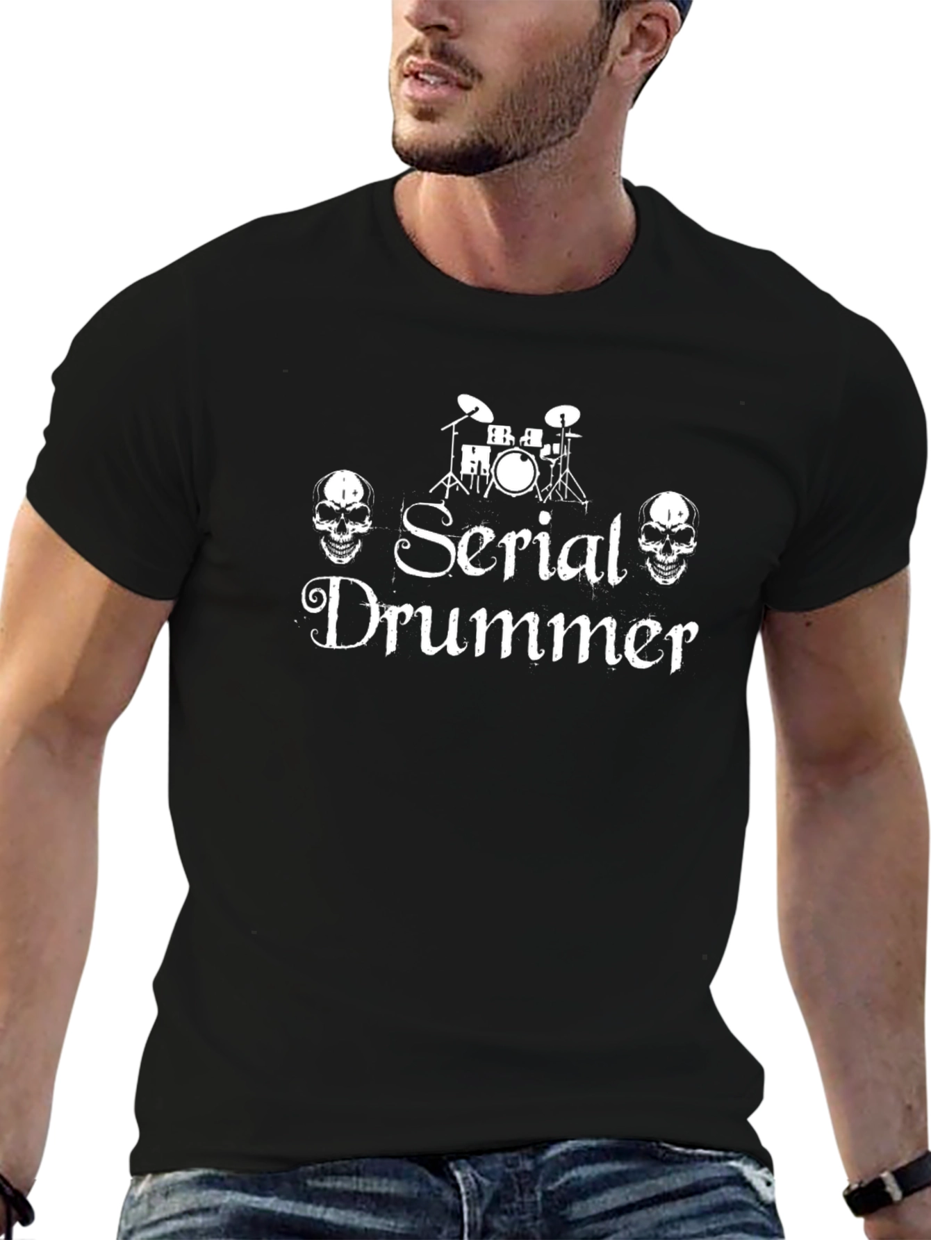 Serial Drummer Graphic T-Shirt - Black Cotton Tee