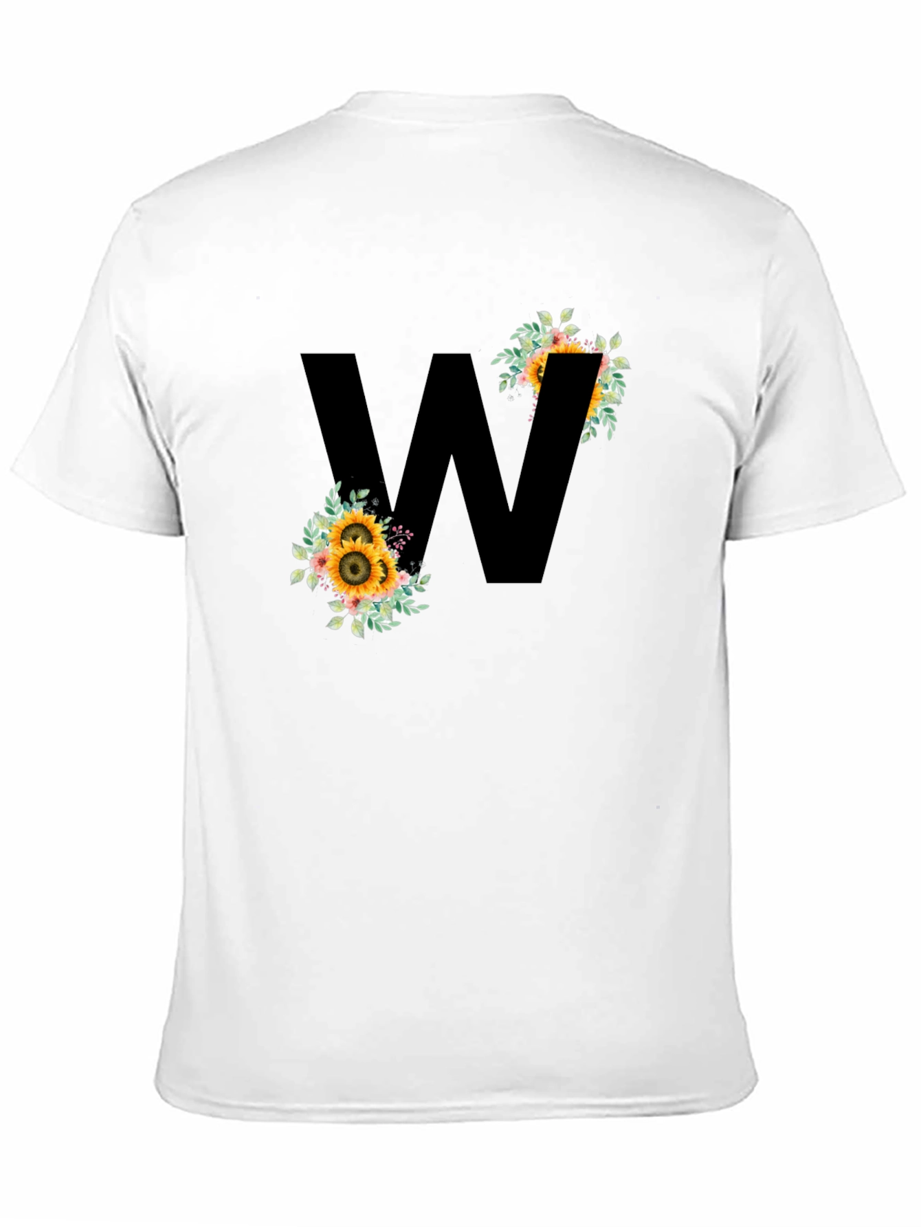 Floral Letter W Black T-Shirt