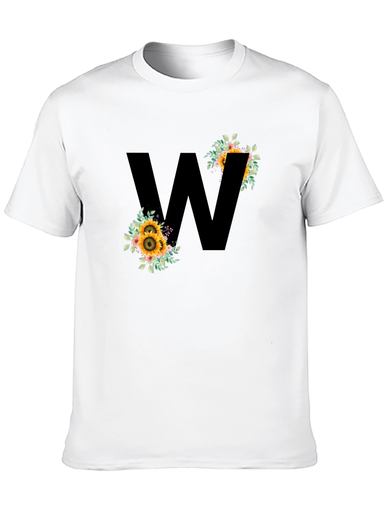 Floral Letter W Black T-Shirt