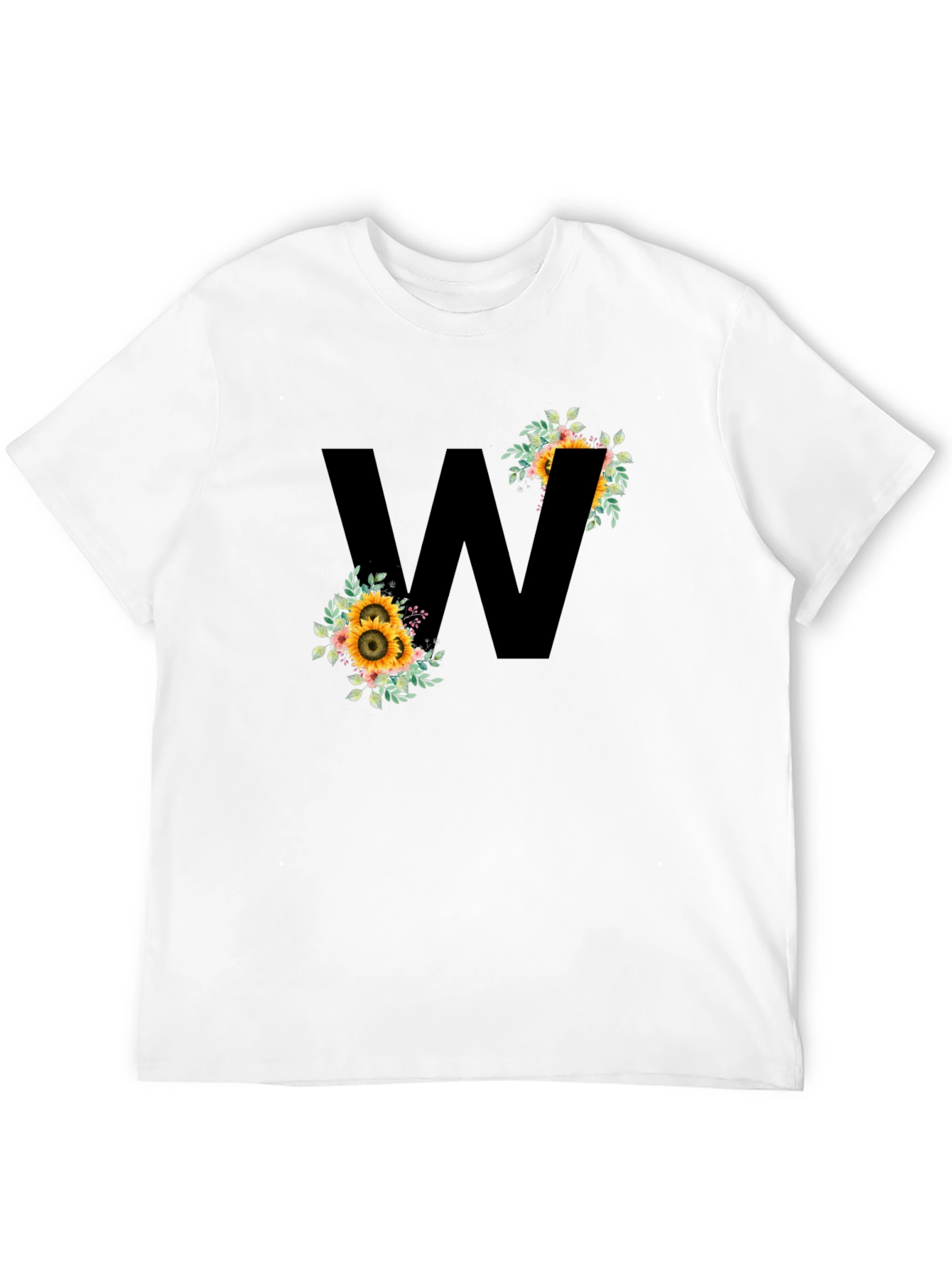 Floral Letter W Black T-Shirt