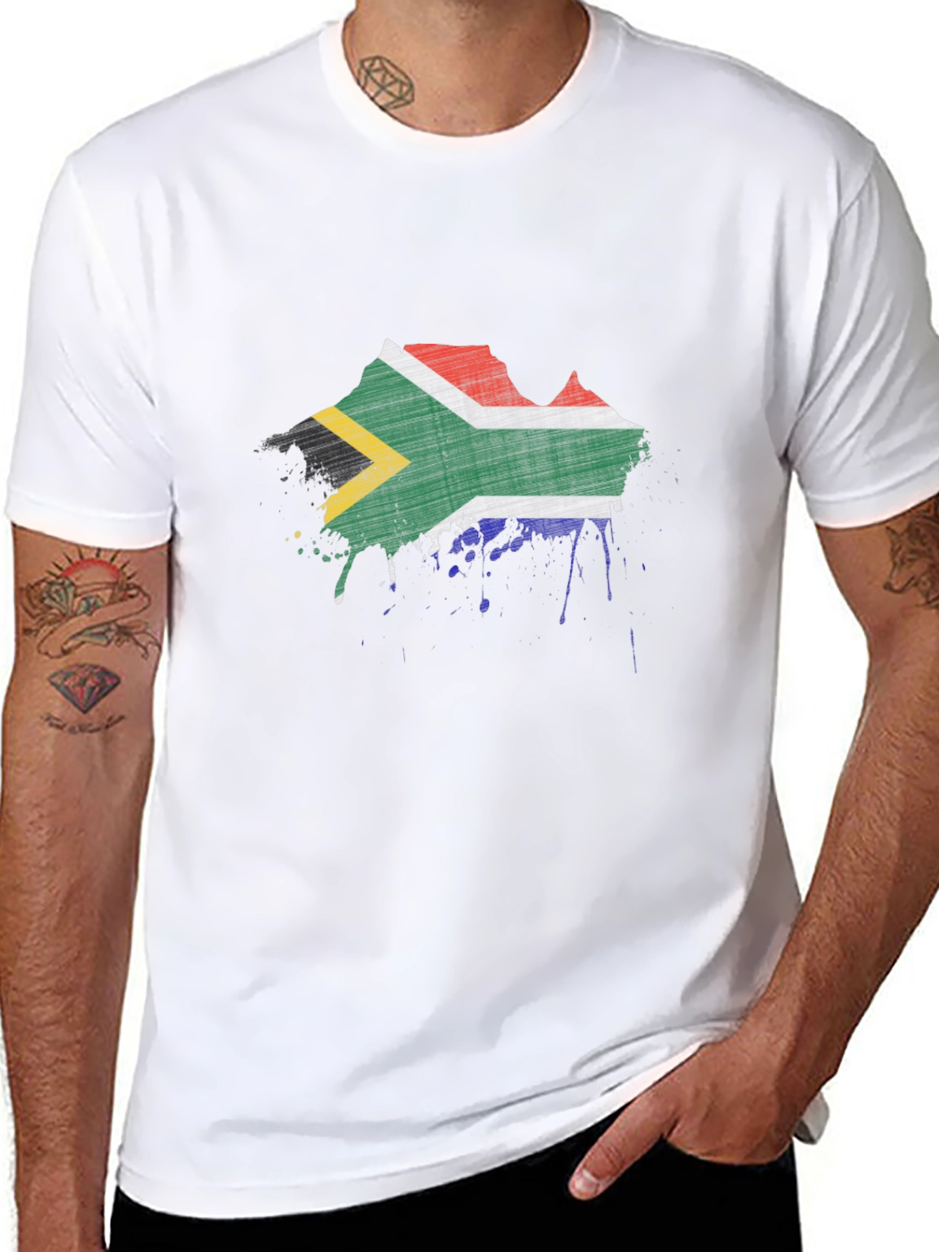 South Africa Flag Splatter Black T-Shirt