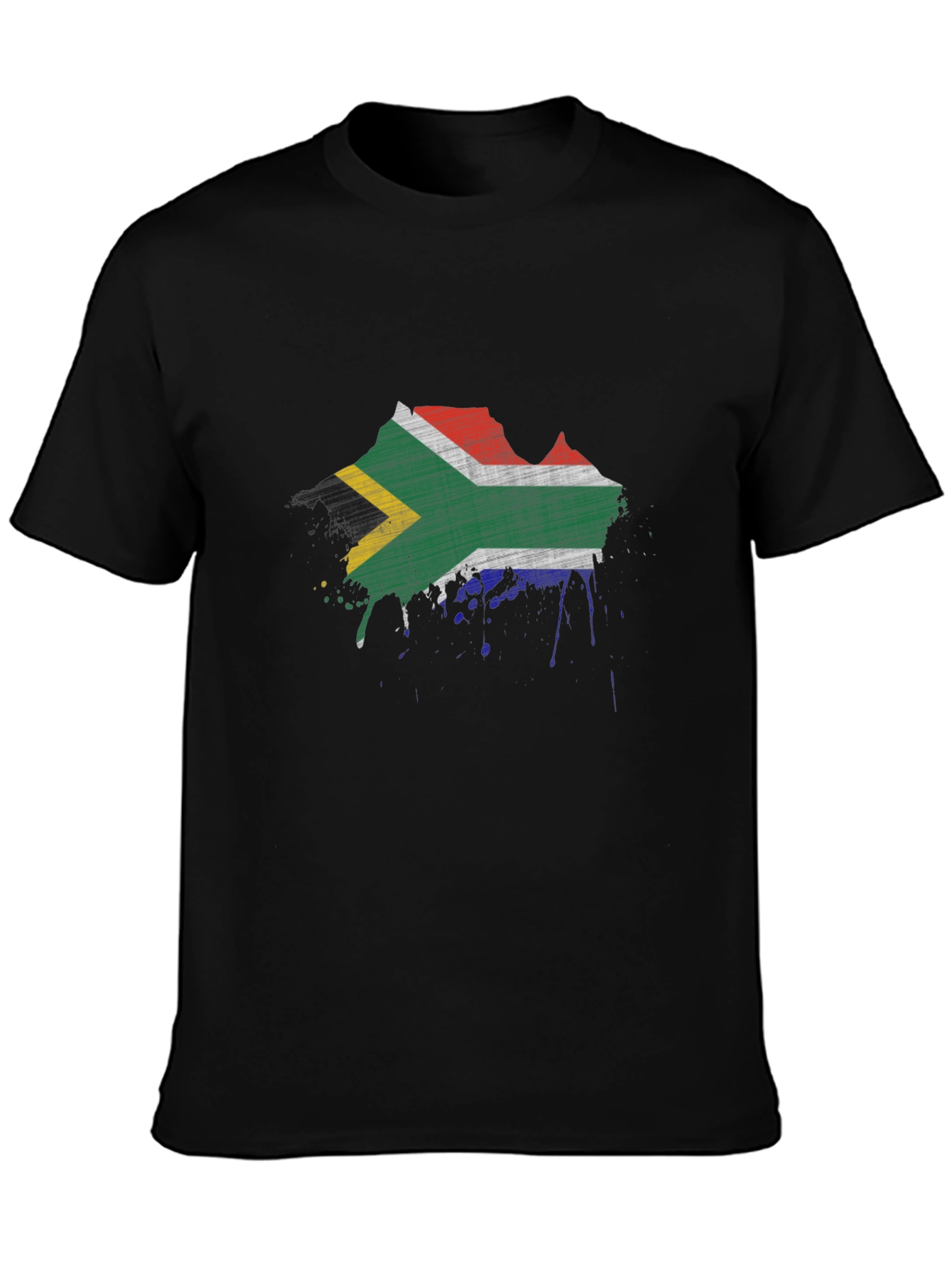 South Africa Flag Splatter Black T-Shirt