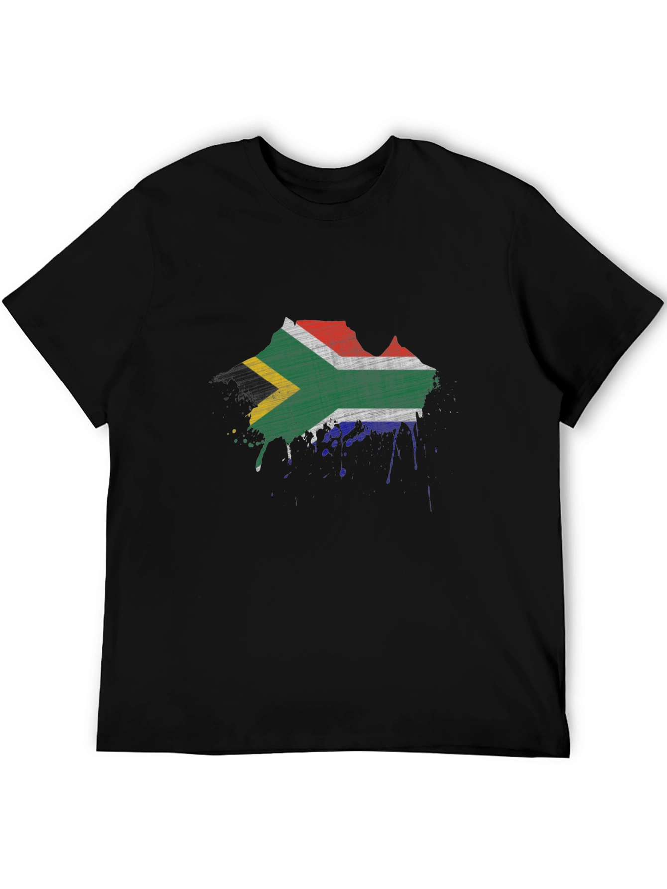 South Africa Flag Splatter Black T-Shirt