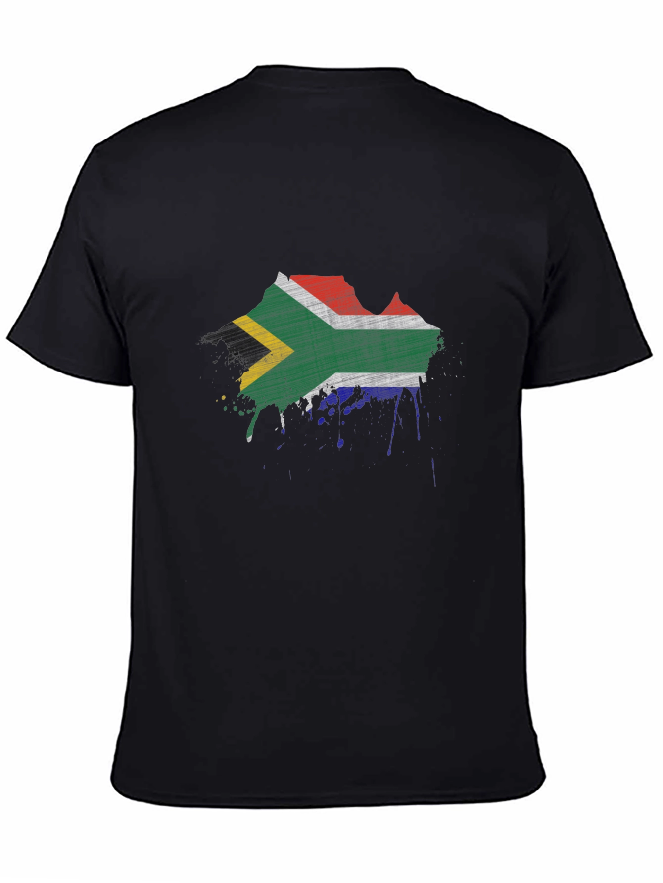 South Africa Flag Splatter Black T-Shirt