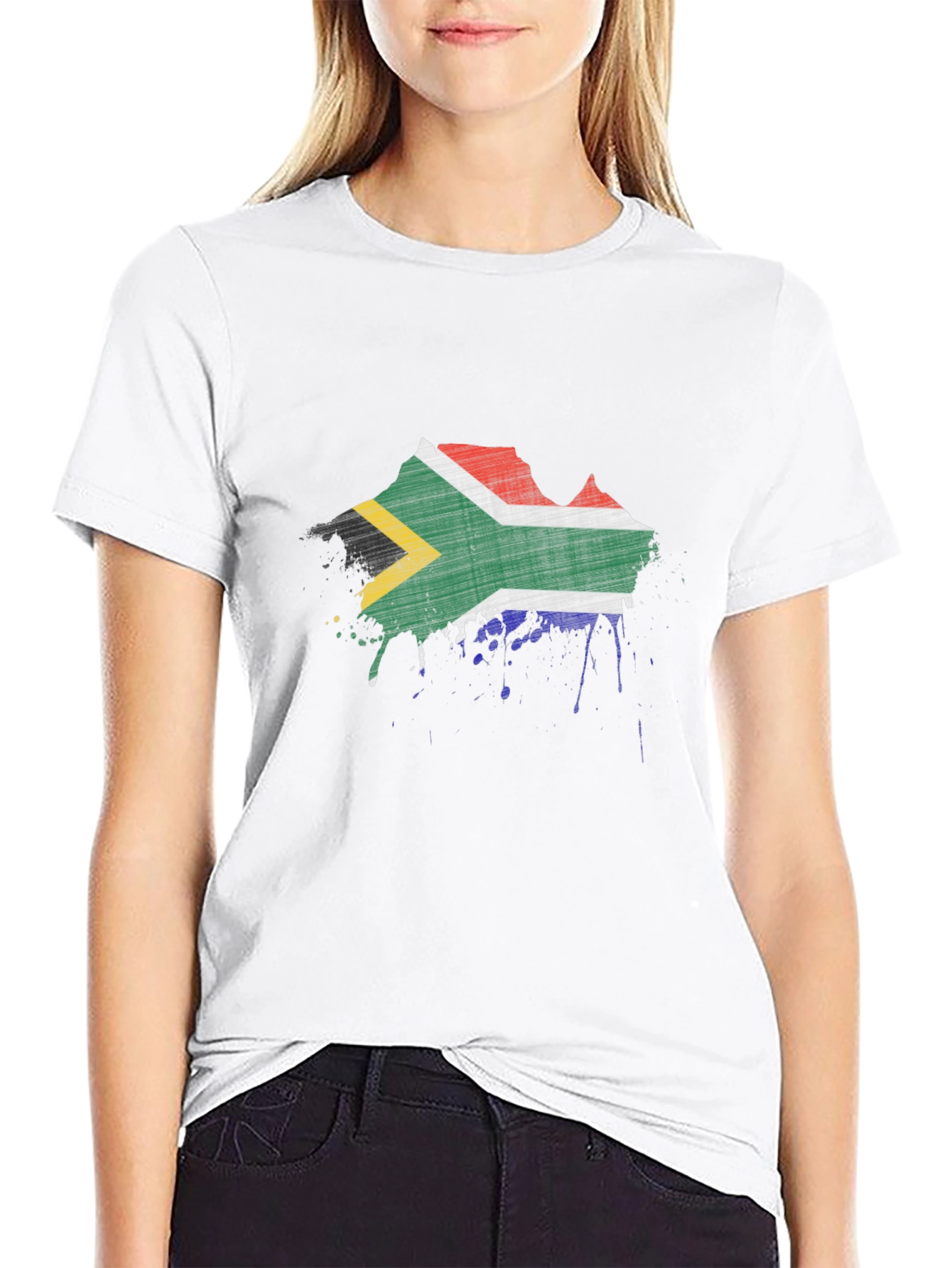South Africa Flag Splatter Black T-Shirt