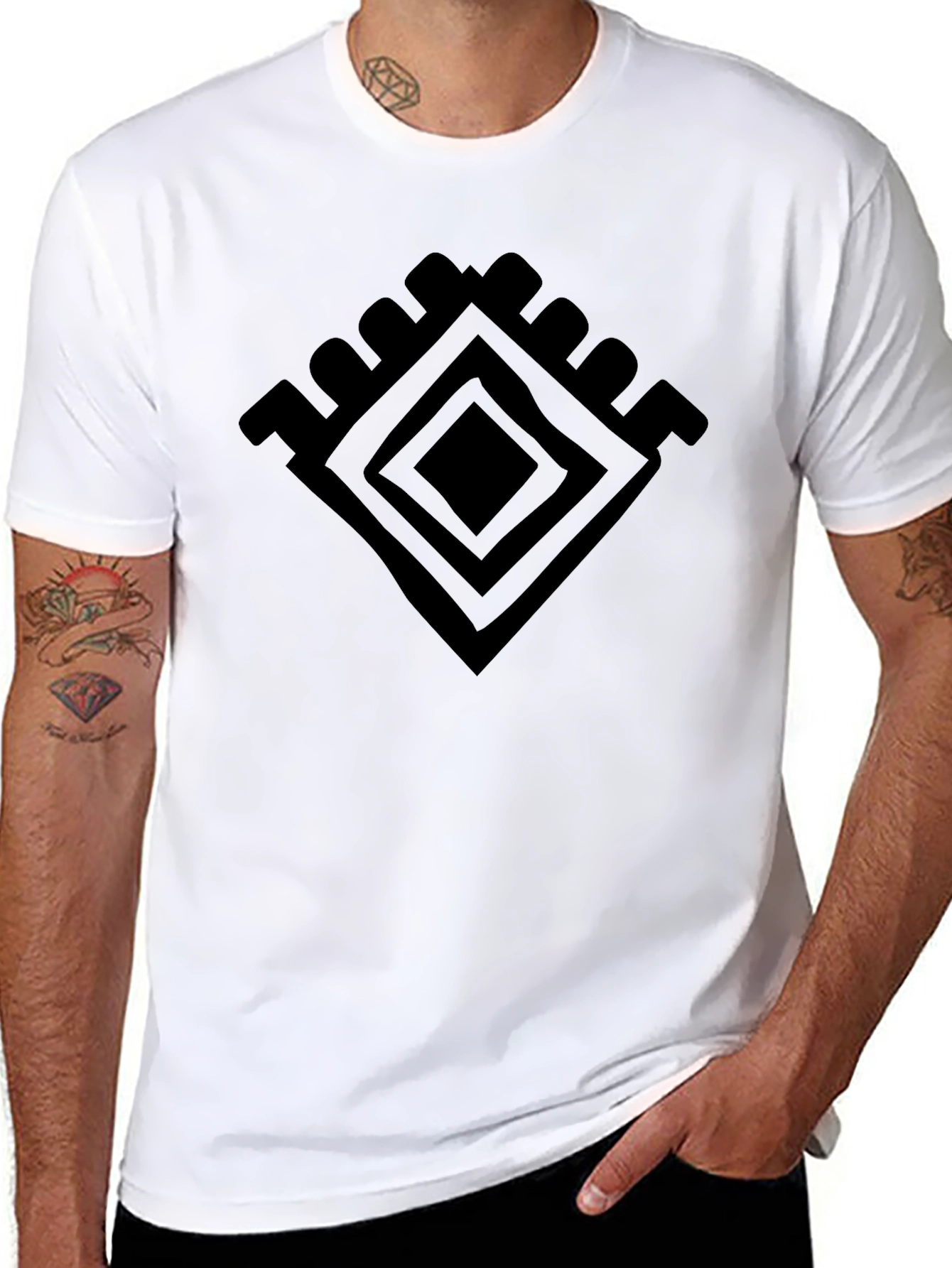 Graphic Tee: Geometric Diamond Design - Black Cotton Shirt