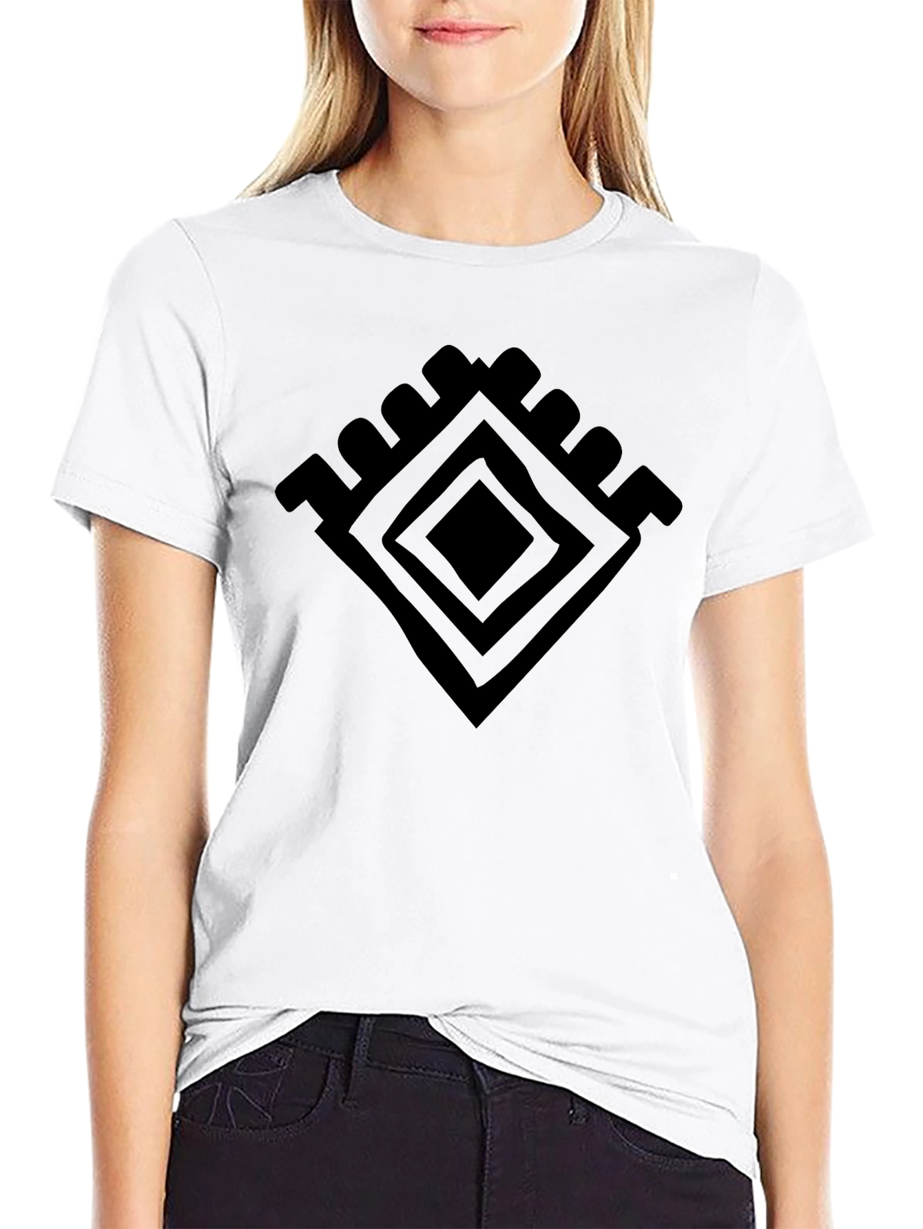 Graphic Tee: Geometric Diamond Design - Black Cotton Shirt