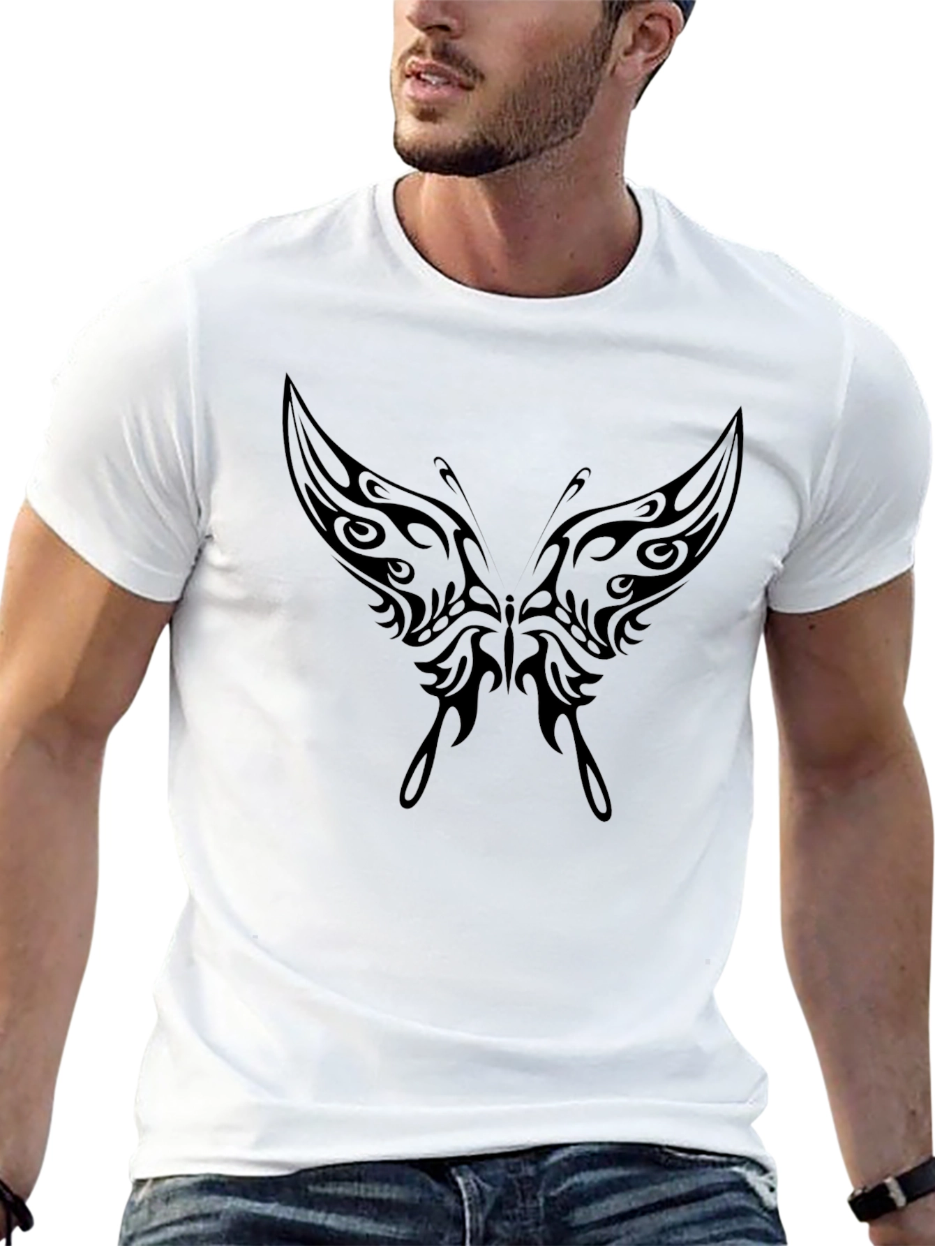 Tribal Butterfly Graphic Tee - Black Casual Shirt