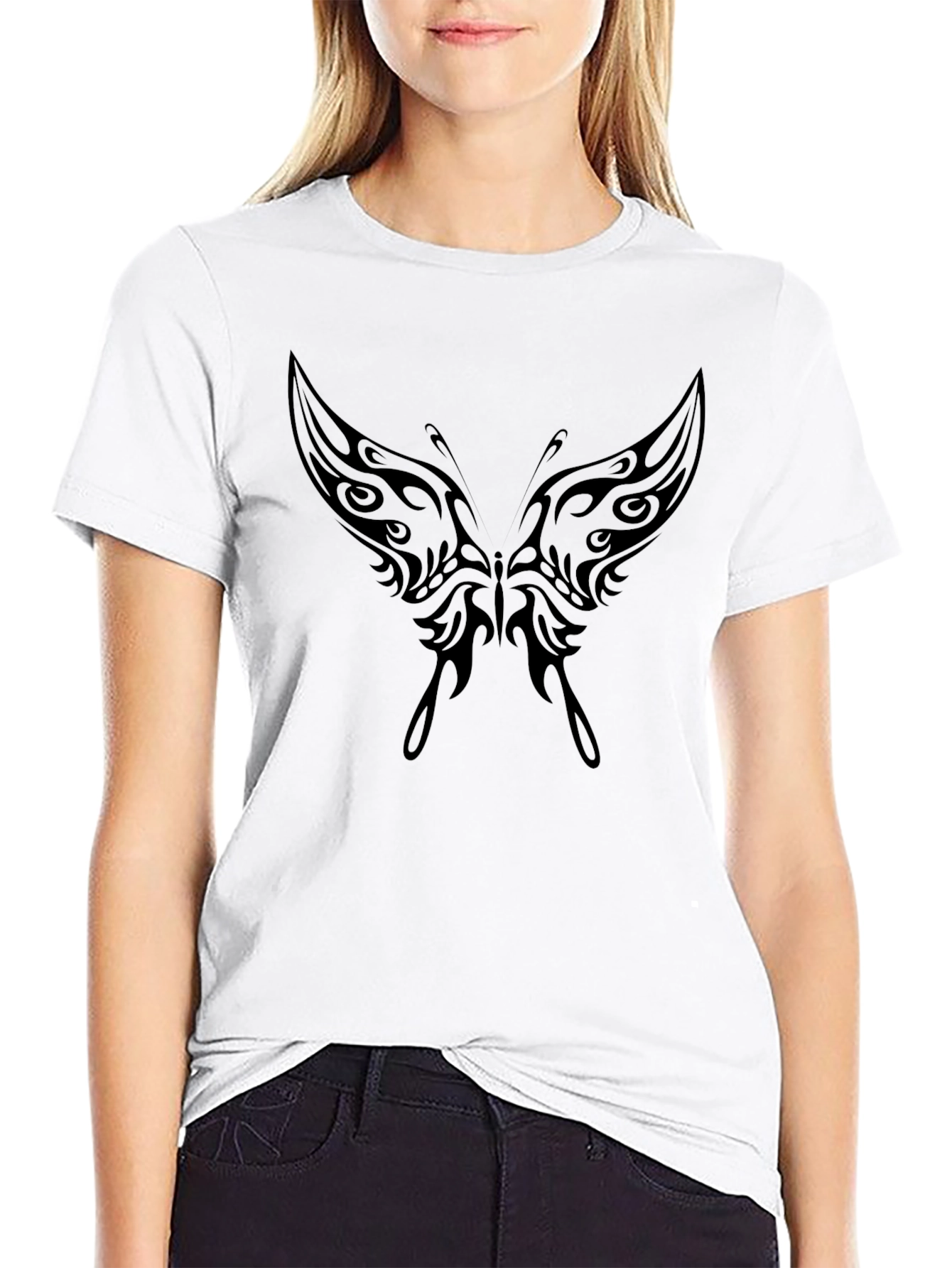 Tribal Butterfly Graphic Tee - Black Casual Shirt