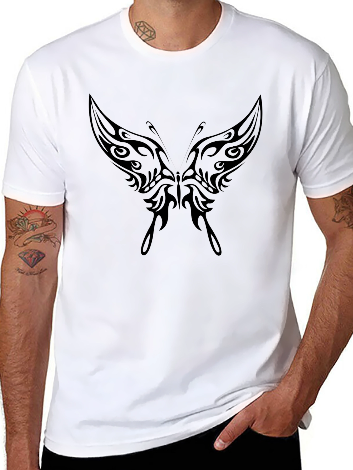 Tribal Butterfly Graphic Tee - Black Casual Shirt