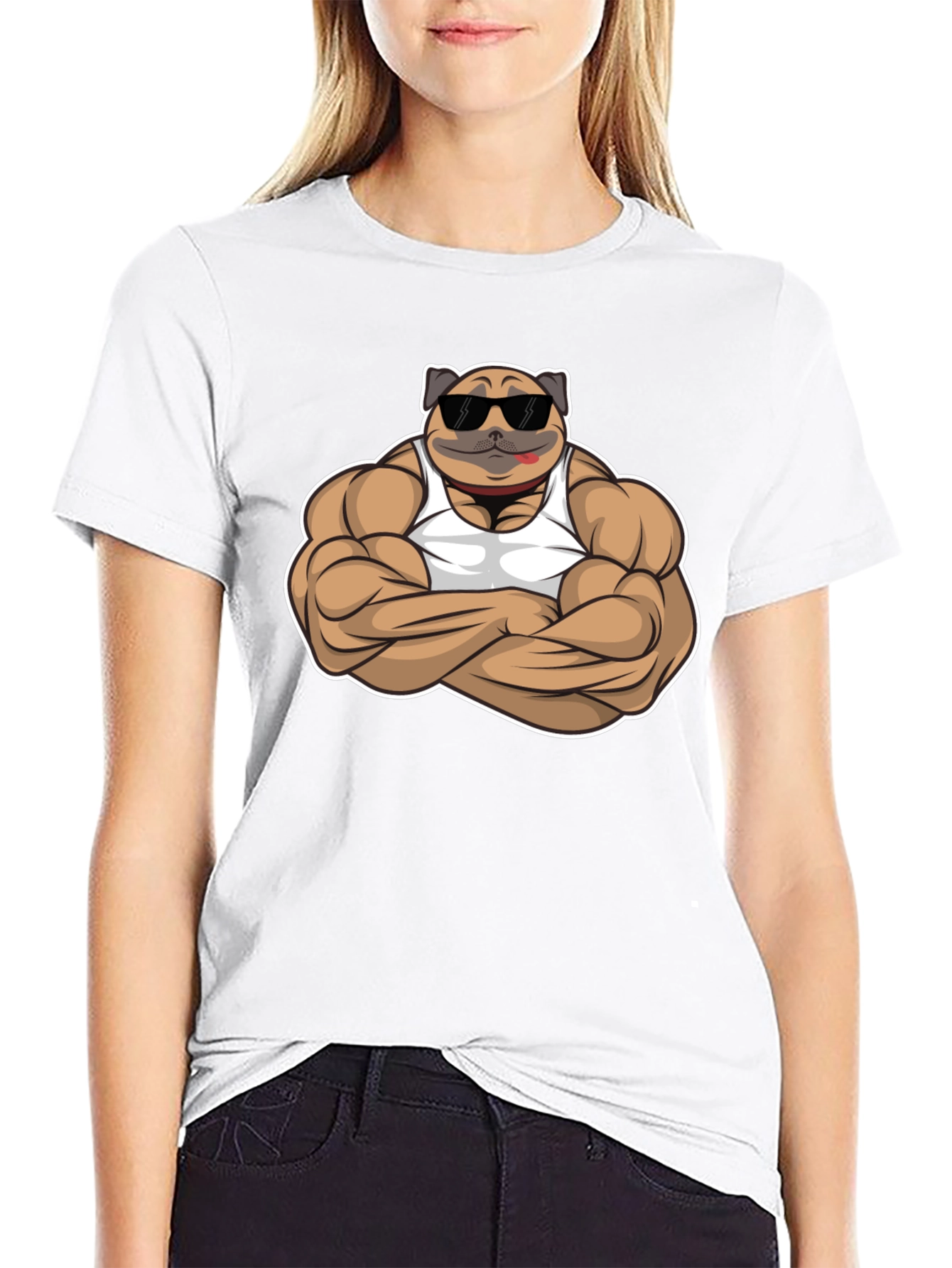 Muscle Pug Graphic Tee - Black Cotton T-Shirt