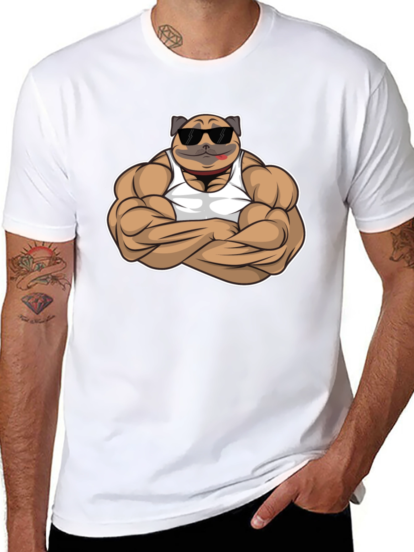 Muscle Pug Graphic Tee - Black Cotton T-Shirt