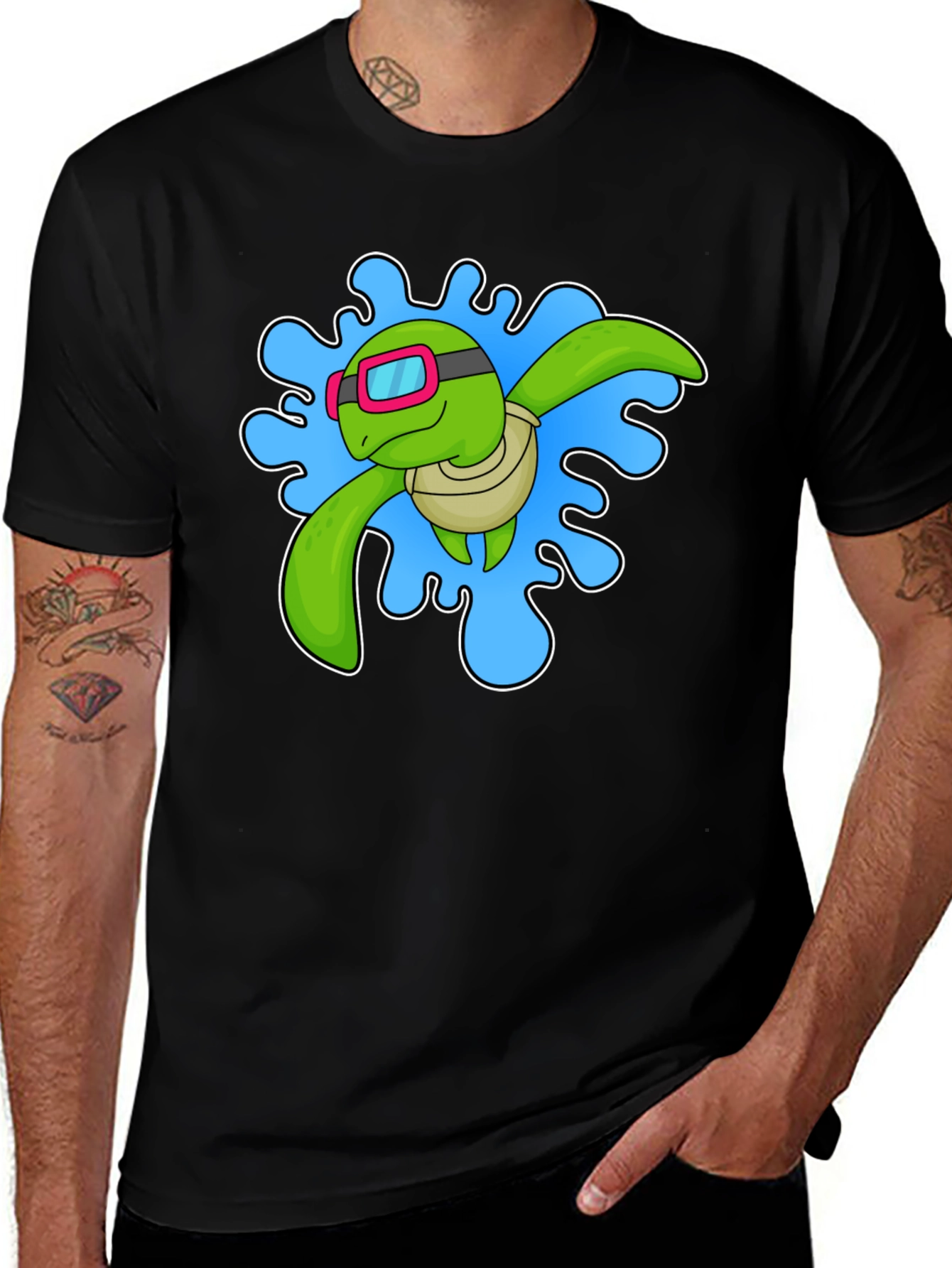 Turtle Swimmer Graphic T-Shirt - Black