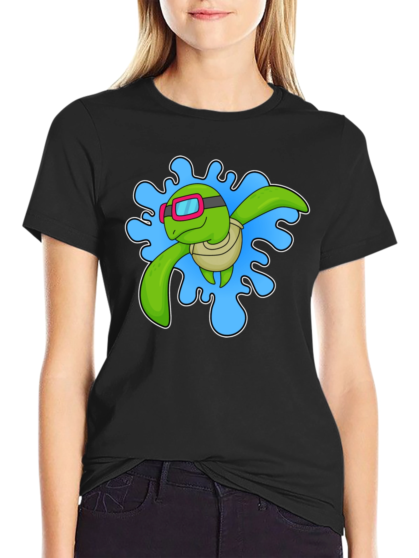 Turtle Swimmer Graphic T-Shirt - Black