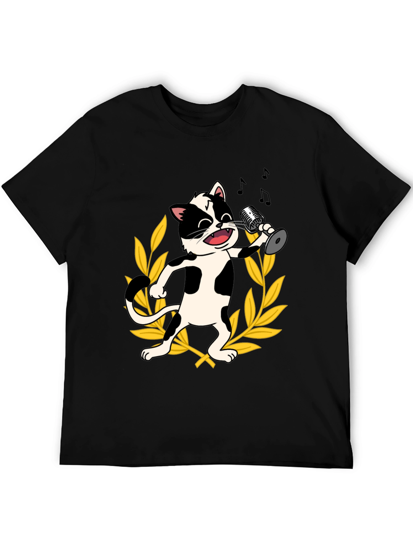 Singing Cat Graphic Tee - Black Cotton T-Shirt