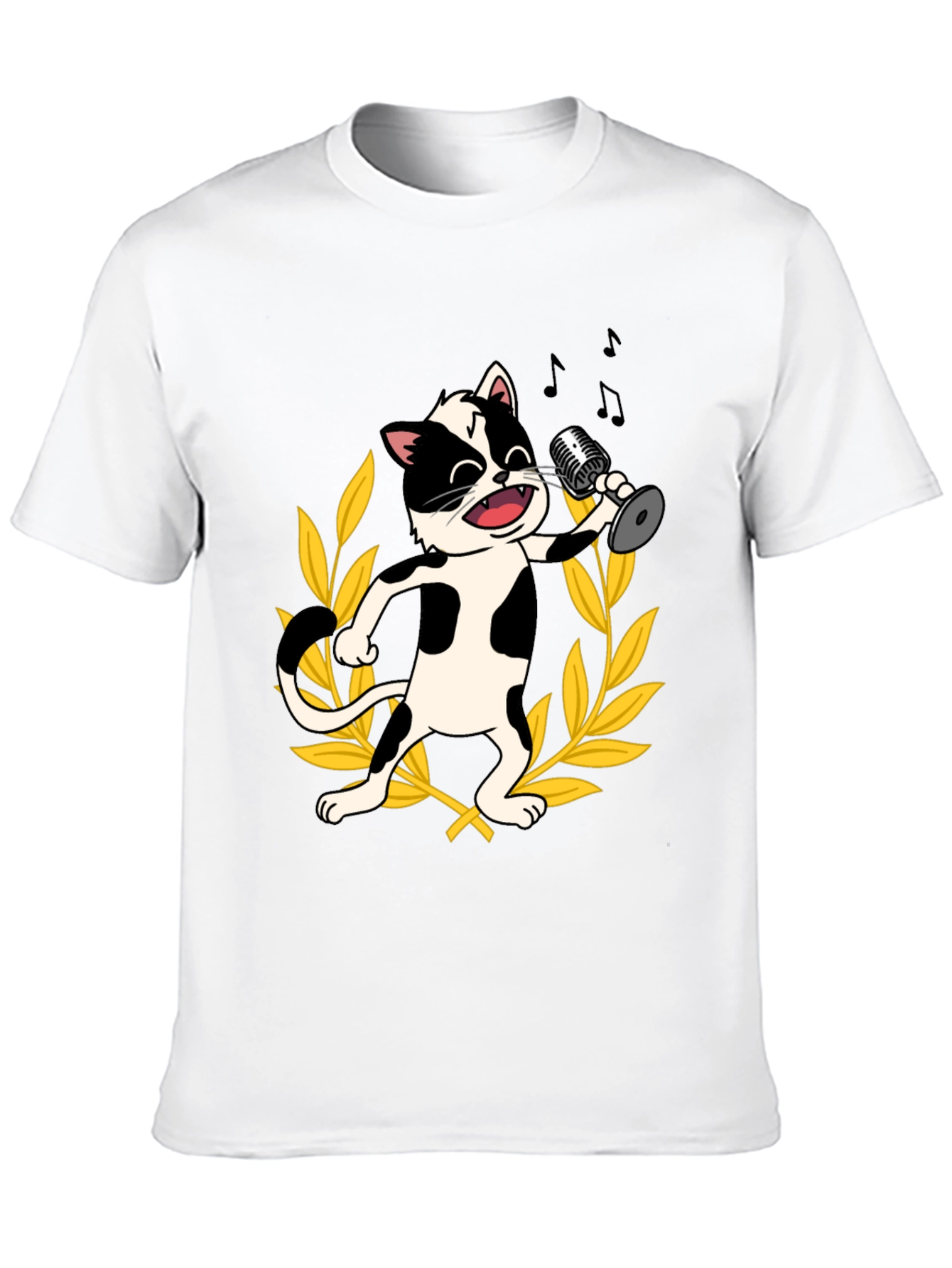 Singing Cat Graphic Tee - Black Cotton T-Shirt