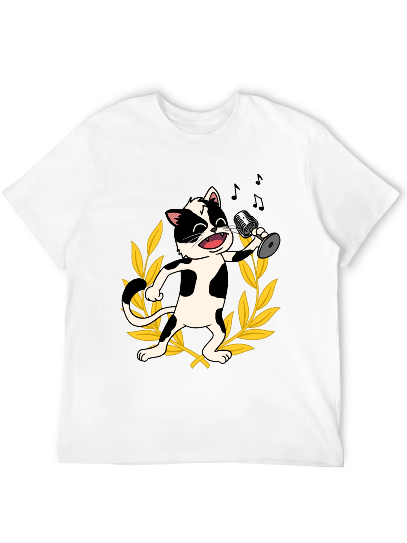 Singing Cat Graphic Tee - Black Cotton T-Shirt