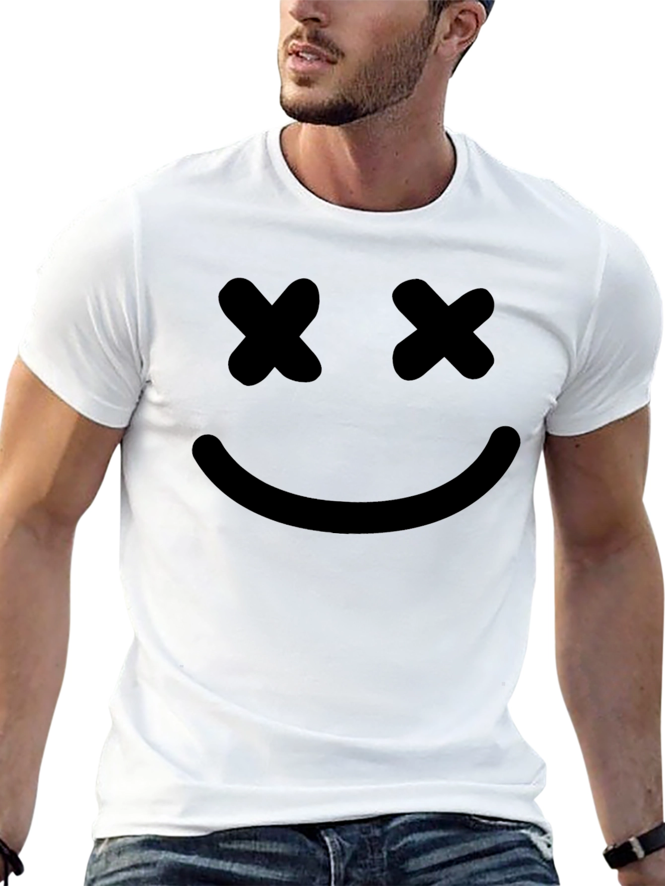 Smiley Face Graphic Tee - Black Cotton T-Shirt