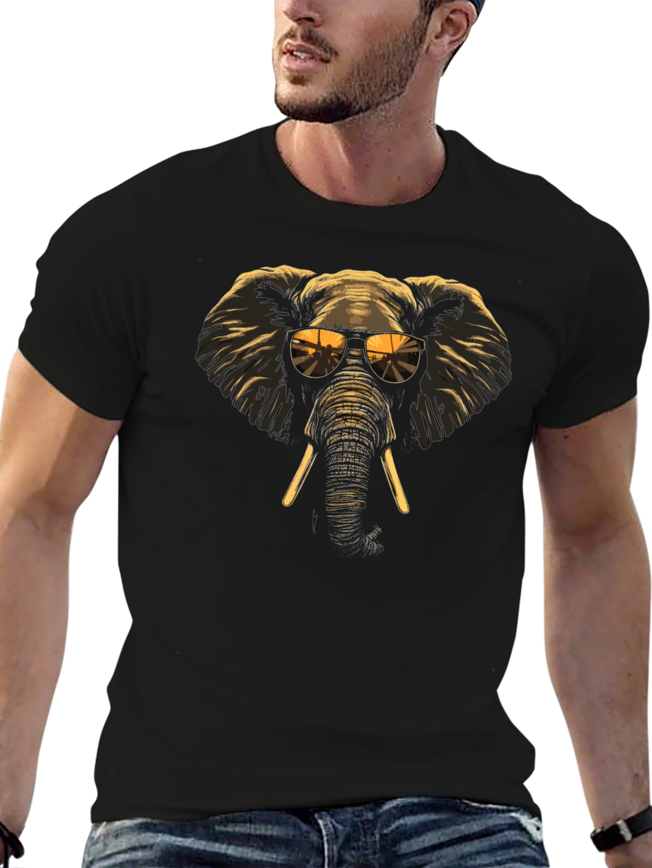 Cool Elephant Graphic Tee - Black Cotton T-Shirt