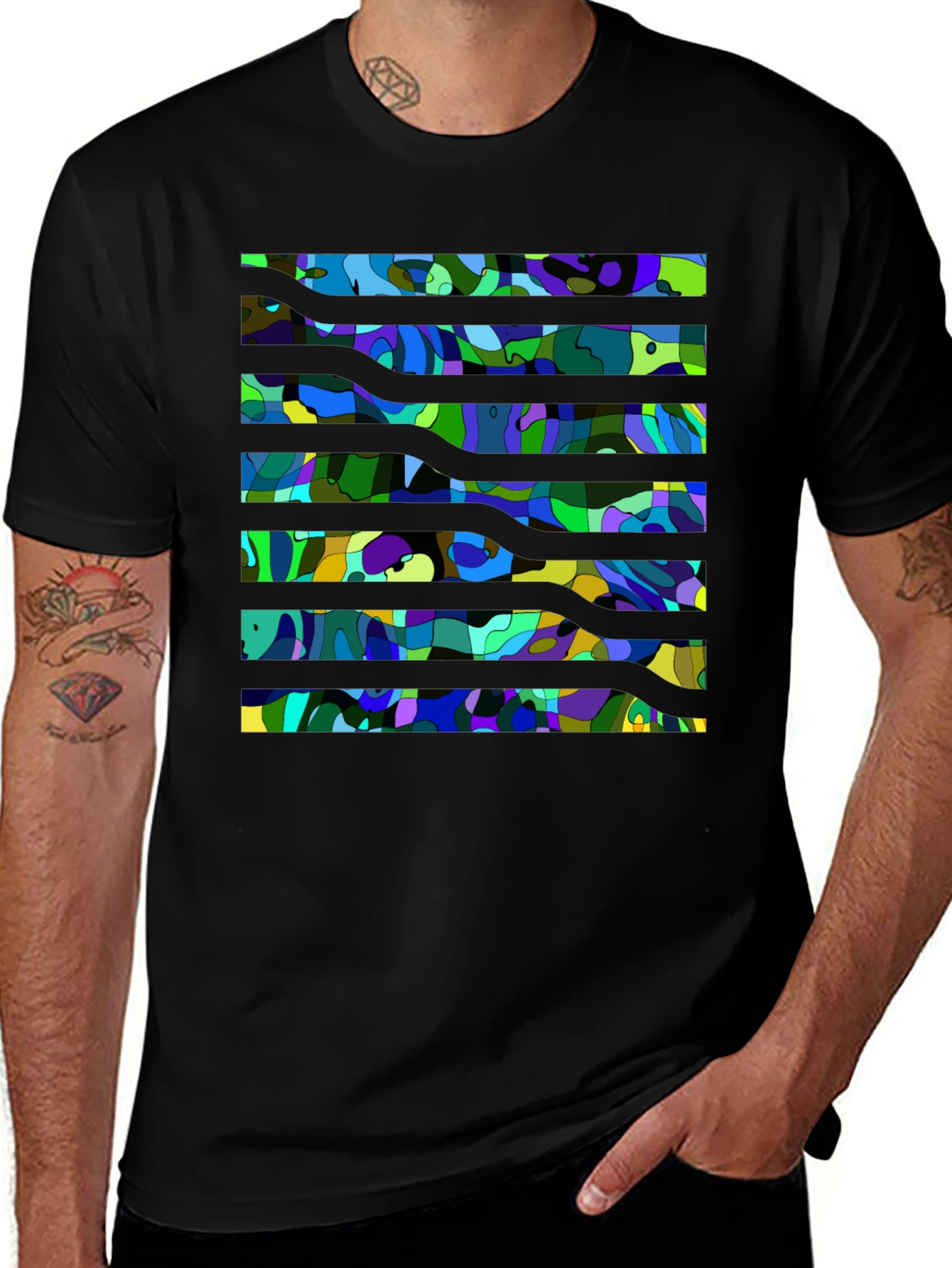 Abstract Striped Graphic Tee