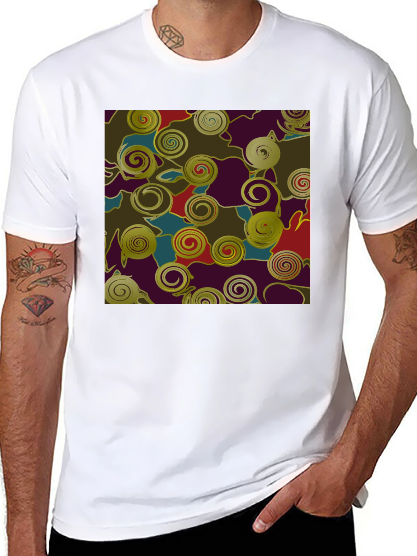 Abstract Swirls Graphic Print Black T-Shirt