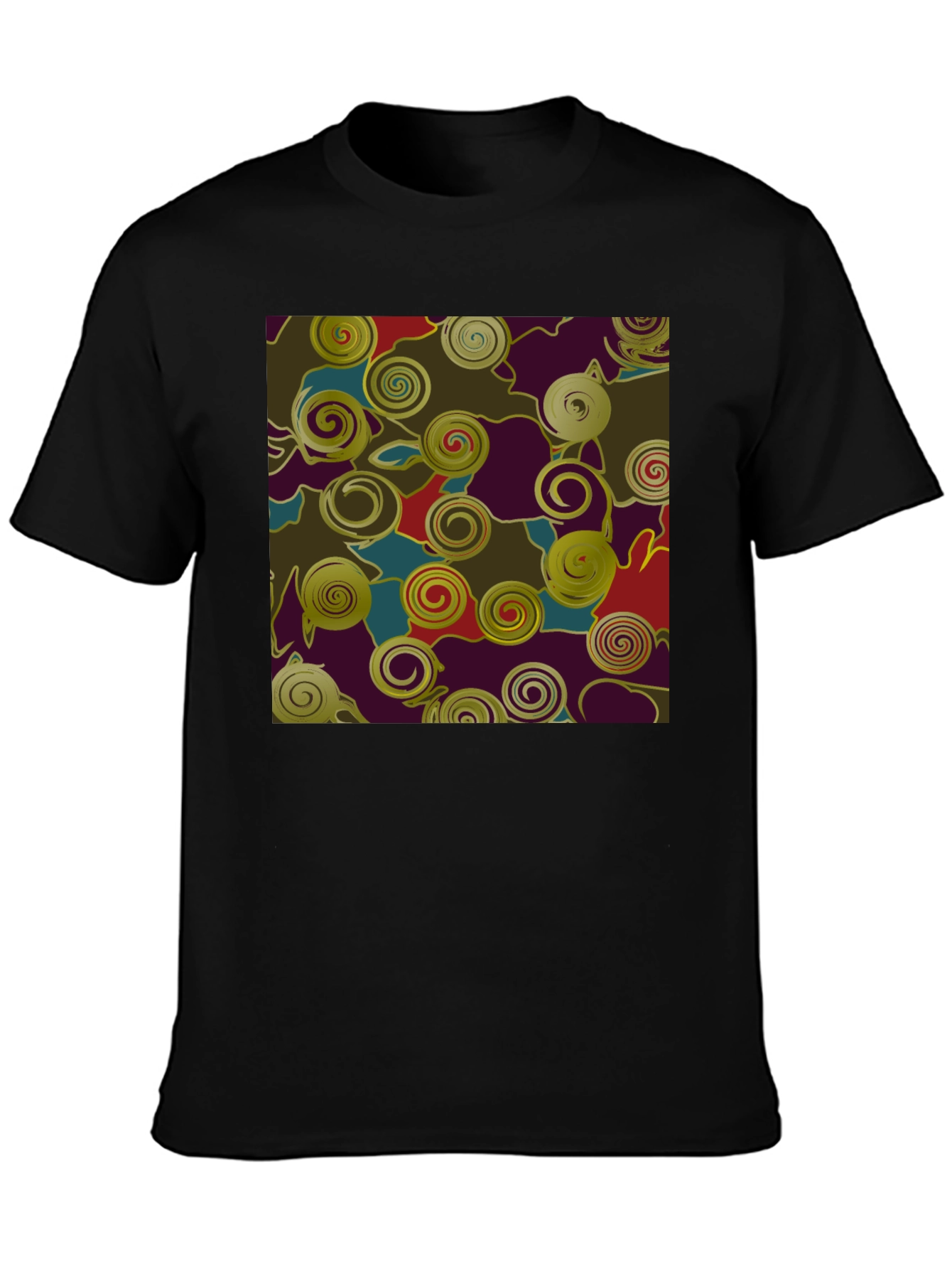 Abstract Swirls Graphic Print Black T-Shirt