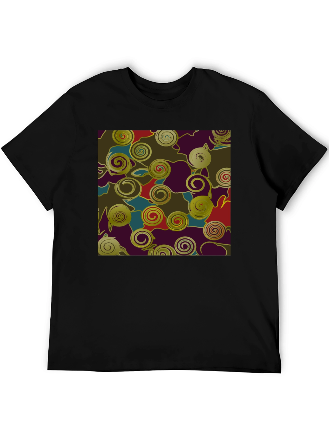 Abstract Swirls Graphic Print Black T-Shirt